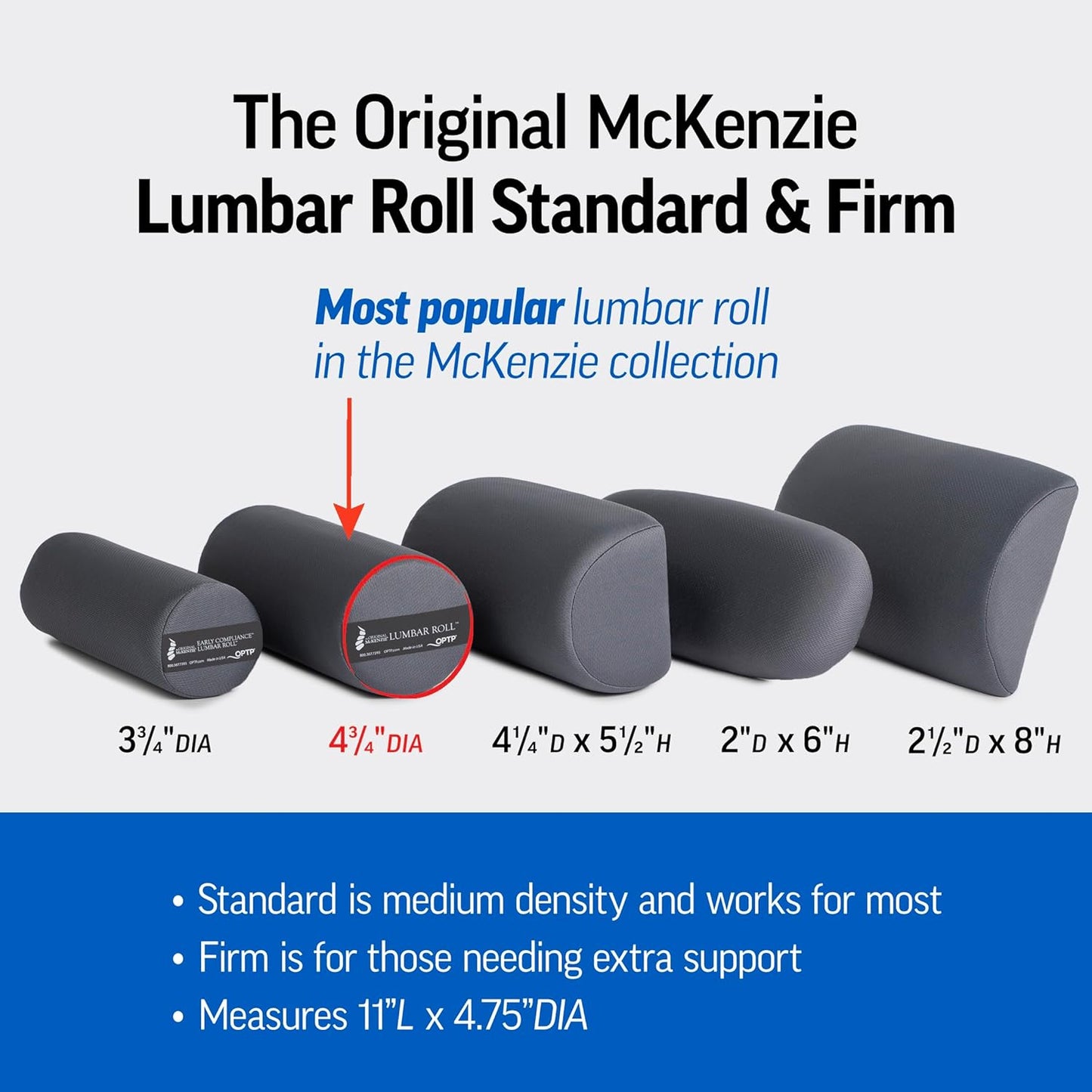 OPTP The Original McKenzie Lumbar Roll – USA-Made Low Back Lumbar Support for Office Chair & Car Seat Back Support Cushion. The Preferred Lumbar Pillow by Physical Therapists - Firm Density