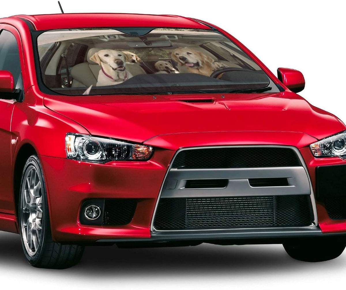 Two Dogs Driving Car Front Windshield Sun Shade,Auto Sunshade for Car Truck SUV - Blocks Uv Rays Sun Visor Protector (51" X 27.5"Inch,Upgrade Hardened)