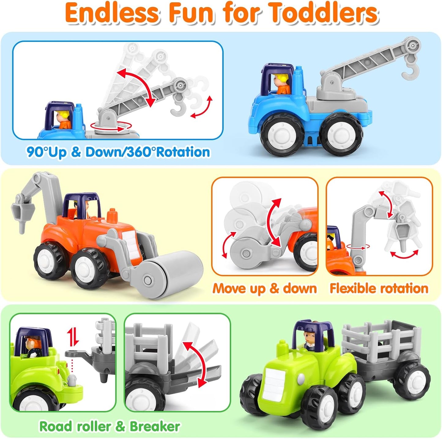Toddler Toy Car，4PCS Inertia Toy Push and Go Cars，Toys for 2 Year Old Boy | Friction Powered Cars，Birthday & Christmas Gift for Boy and Girl，Construction Truck，Kids Outdoor & Indoor Toys