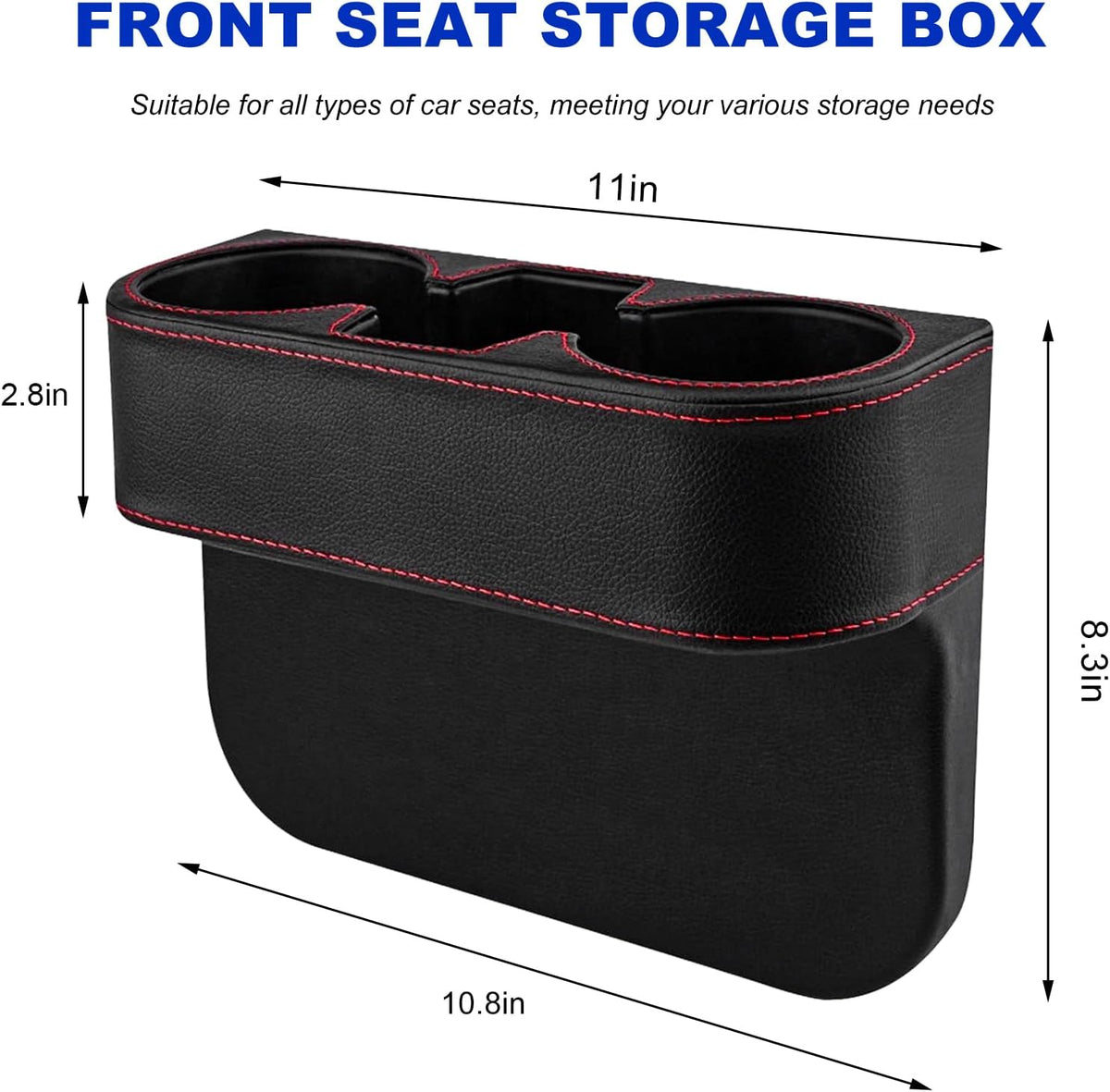 Car Seat Gap Filler Organizer, Leather Auto Front Seat Storage Organizer with Cup Holder, Multifunctional Cup Drink Holder Side Extra Coin Bucket for Cars Trucks SUVs (Black)
