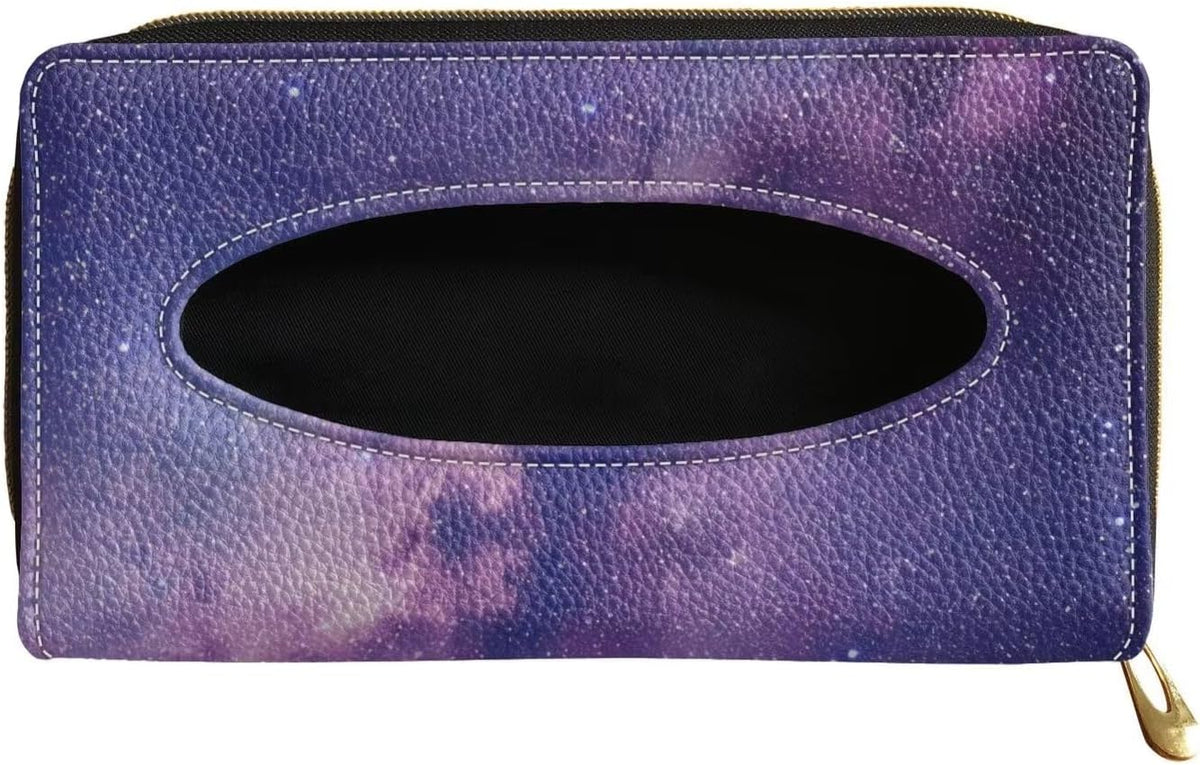 Biyejit Car Visor Tissue Holder, Purple Galaxy Print Car Mask Holder, Car Sun Visor Napkin Holder Backseat Tissue Case，Pu Leather Tissues Box, 1 Pack
