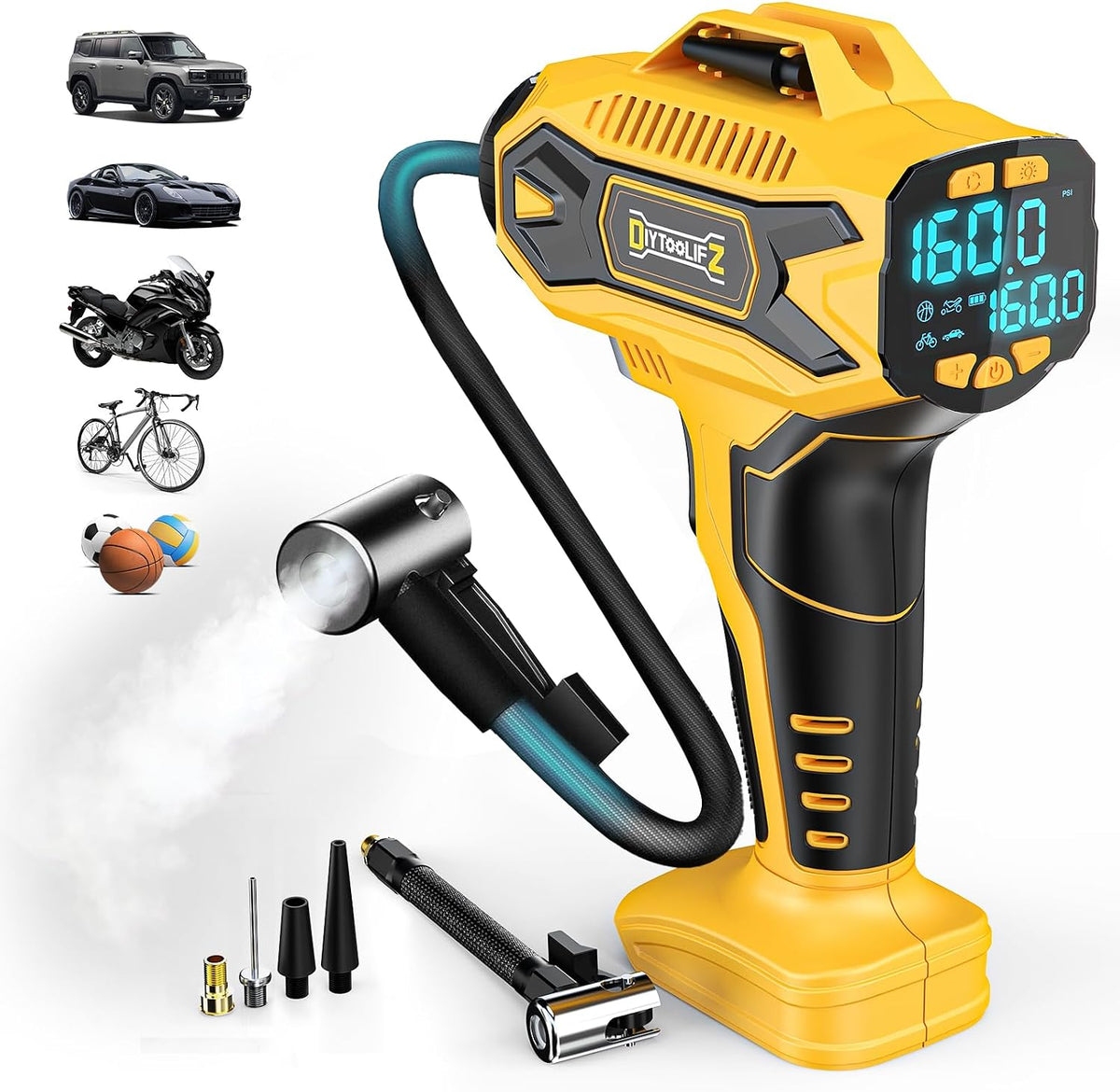 DIYtoolifz 160PSI Portable Tire Inflator Compatible with Dewalt 20V Battery