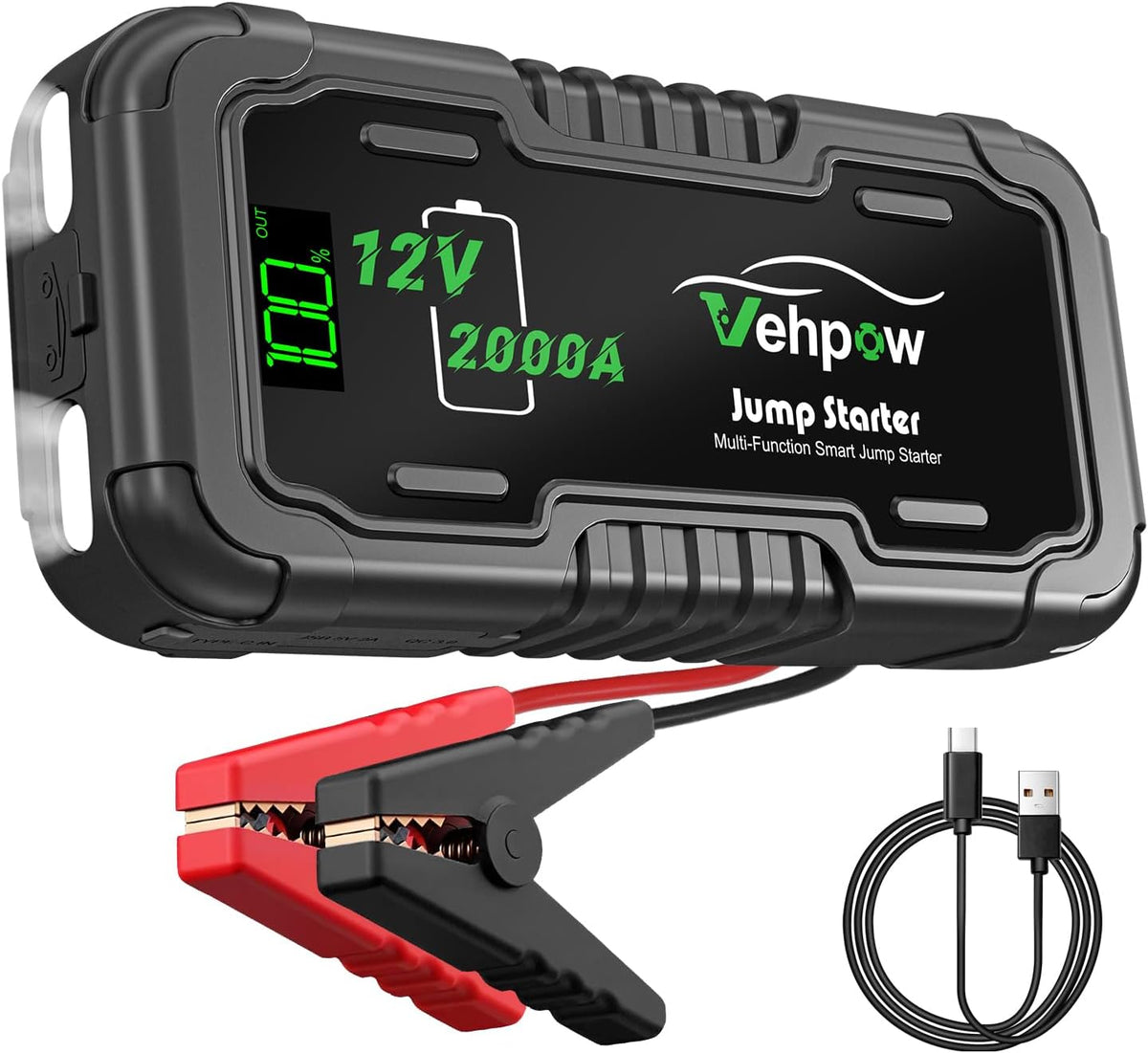 Car Battery Jump Starter 2000A 12V for 8.0L Gas and 6.0L Diesel Engines