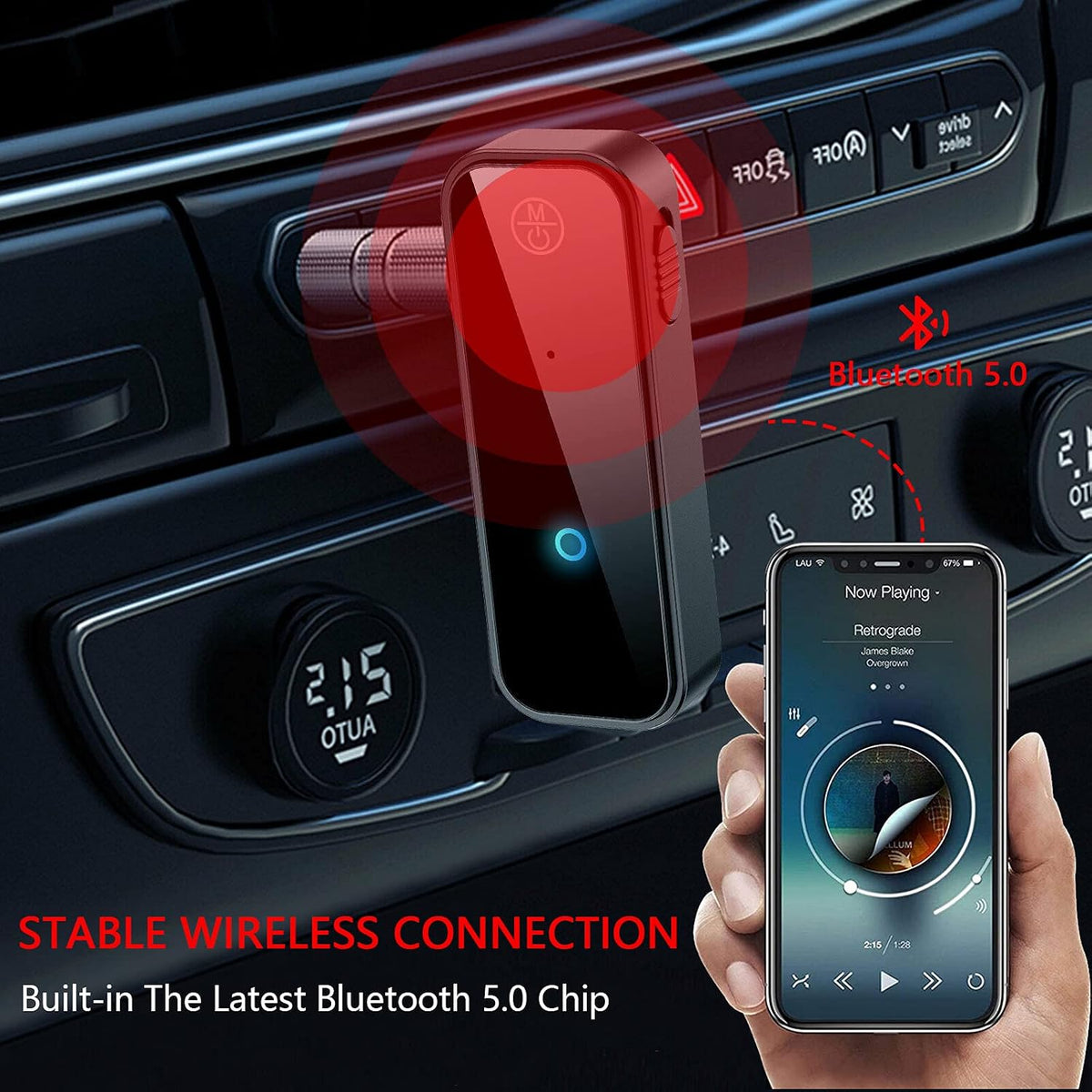 Bluetooth 5.0 Receiver for Car,Noise Cancelling Bluetooth AUX Adapter,3.5mm Jack Aux Reciever, 2-in-1 Wireless TransmitterSuitable for Speakers/Headphones/Home Music Streaming Stereo/car/pc