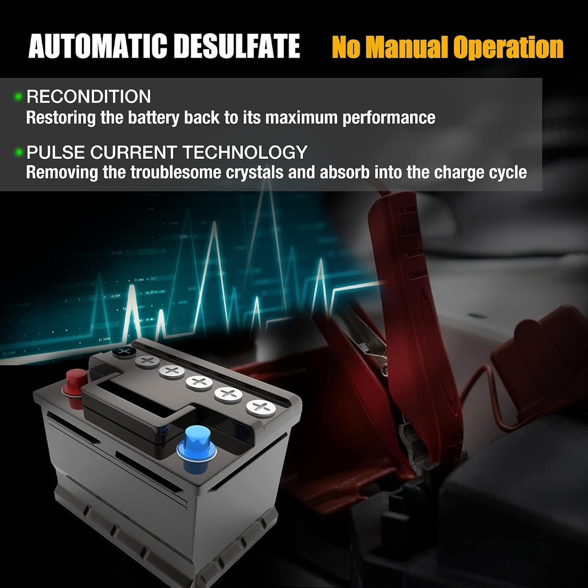 MOTOPOWER 12V 1000mA Automatic Charger - Battery Maintenance - Maintain Charger and Battery Desulfator with Timer Protection.