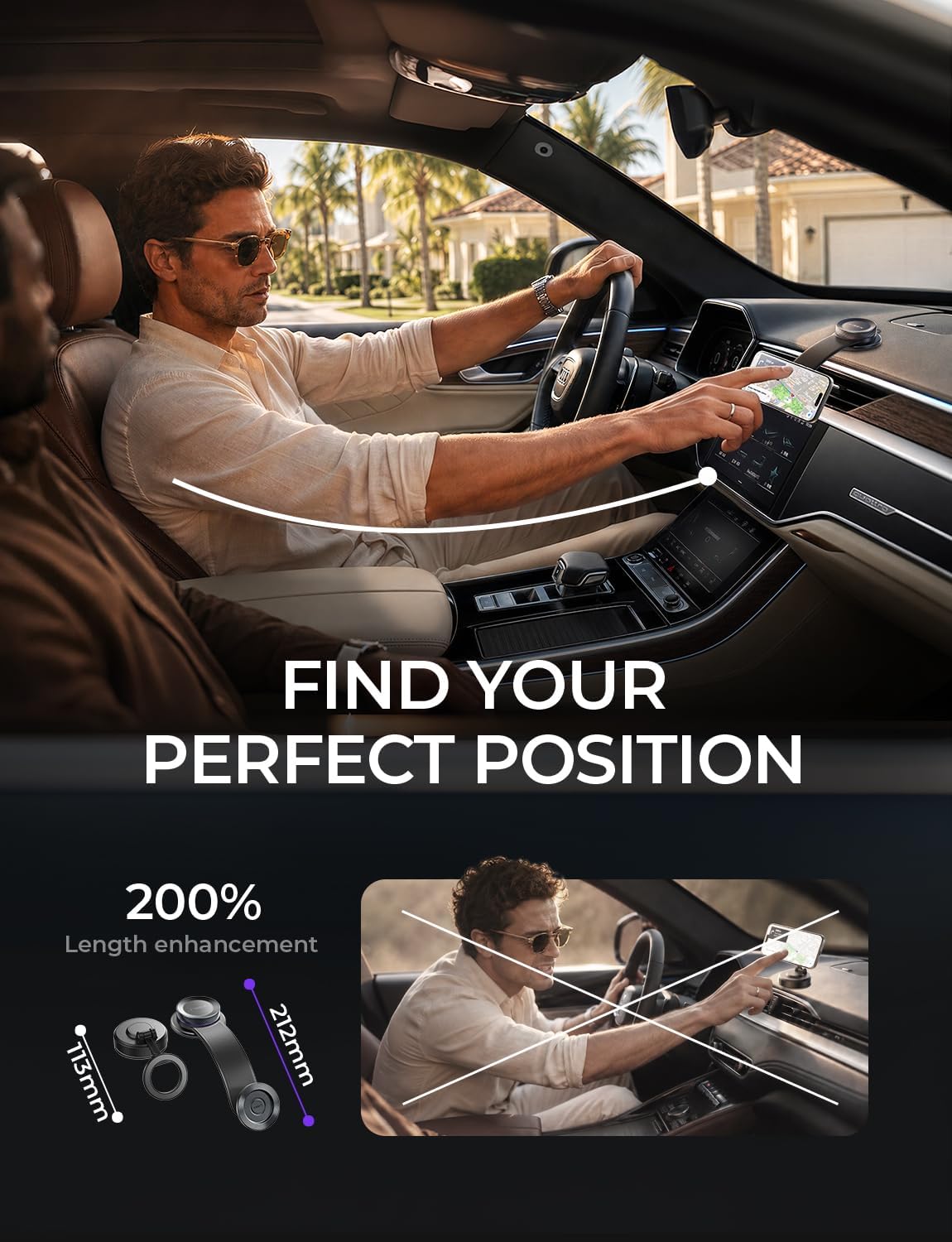 LISEN for MagSafe Car Mount for iPhone 18 Pro Max, Magnetic Phone Holder for Car, Magnetic Car Phone Mount, Suction Phone Mount, 360° Adjustable Memory Alloy Bendable Arm, Car Mount for iPhone 18 17