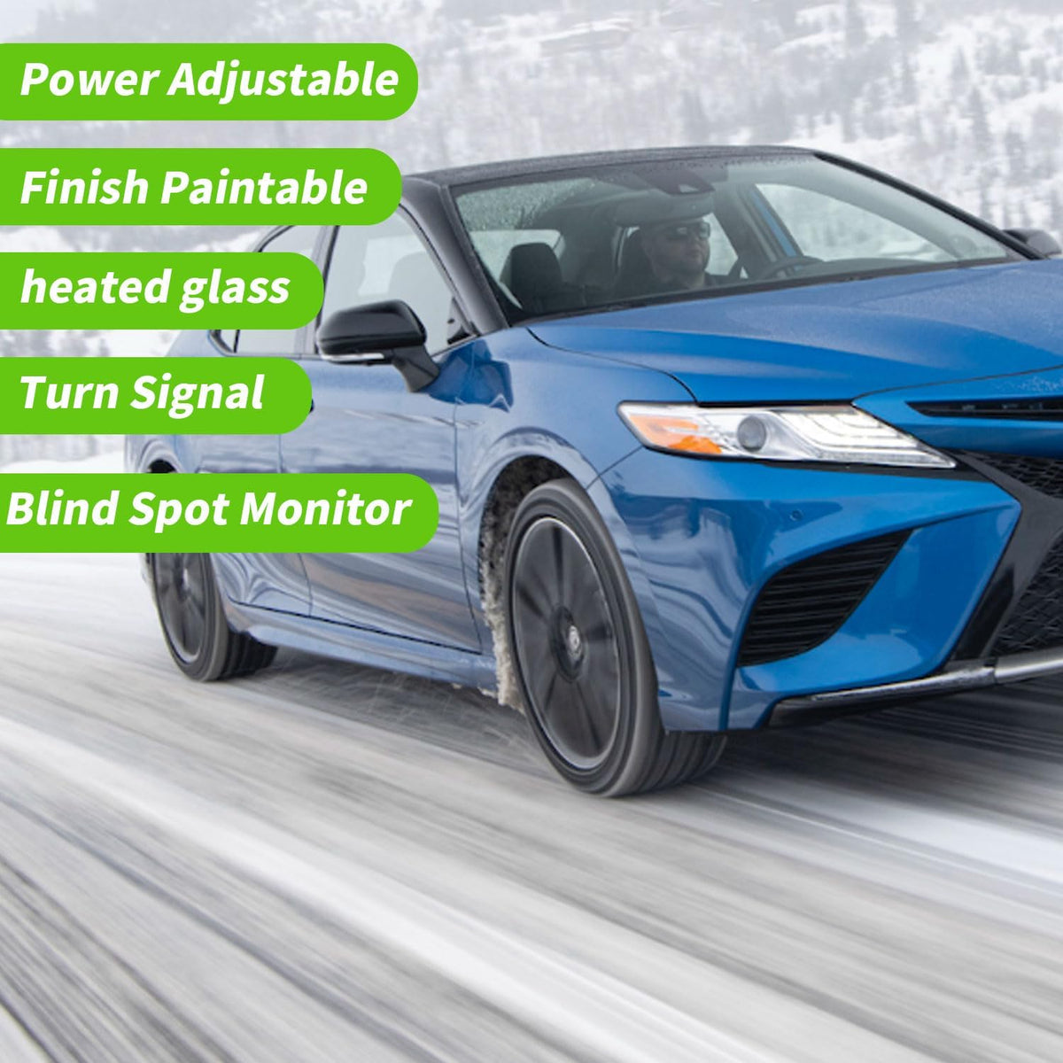 Side Mirror for Toyota Camry 2018 2019 2020 2021 2022 2023 2024 Power+Lamp+Heat+Blind Spot Monitor Glass-7Pins, Right Passenger Side,replace for Partslink # TO1321368, 87910-06840