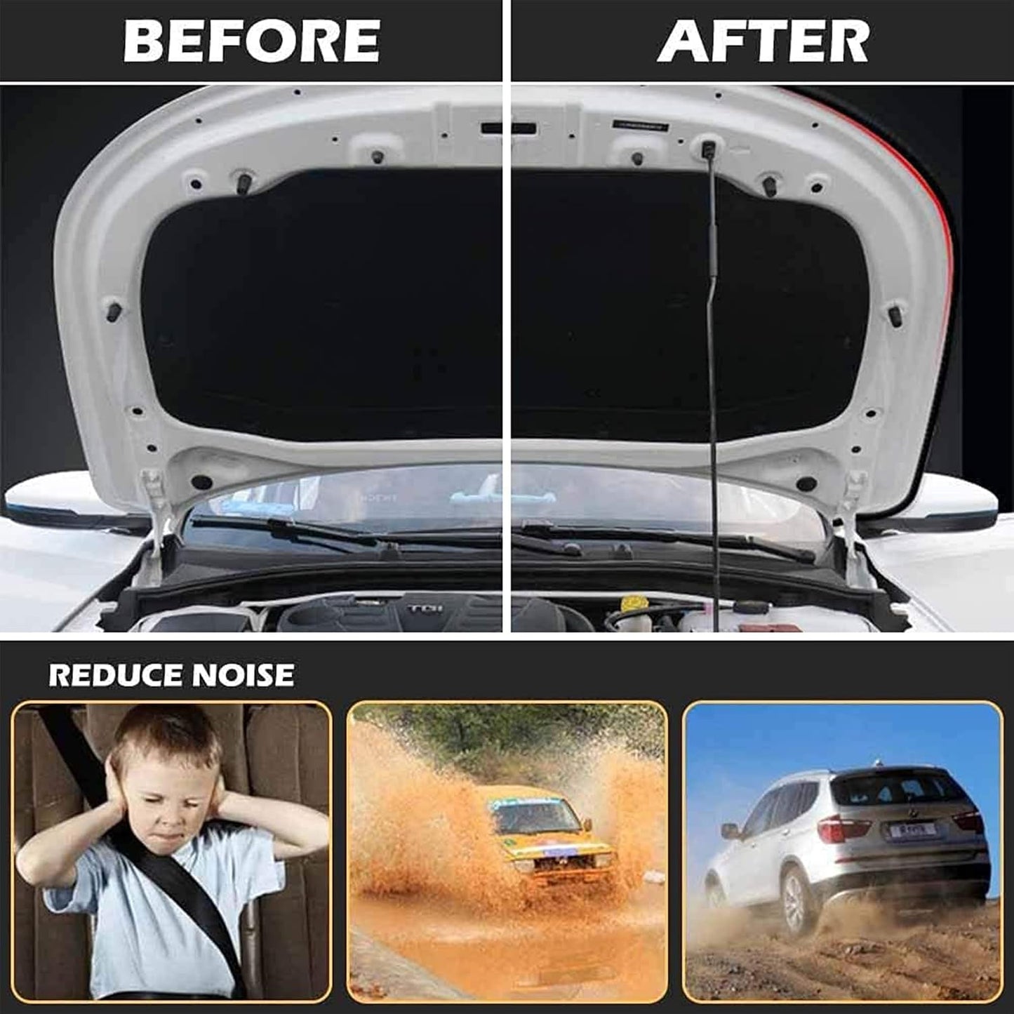 98.4 Feet Universal Self Adhesive Weather Seal Strip, 51/100 x 1/5 Inch Thick, Car Door & Window Weatherstrip with Soundproof Engine Cover