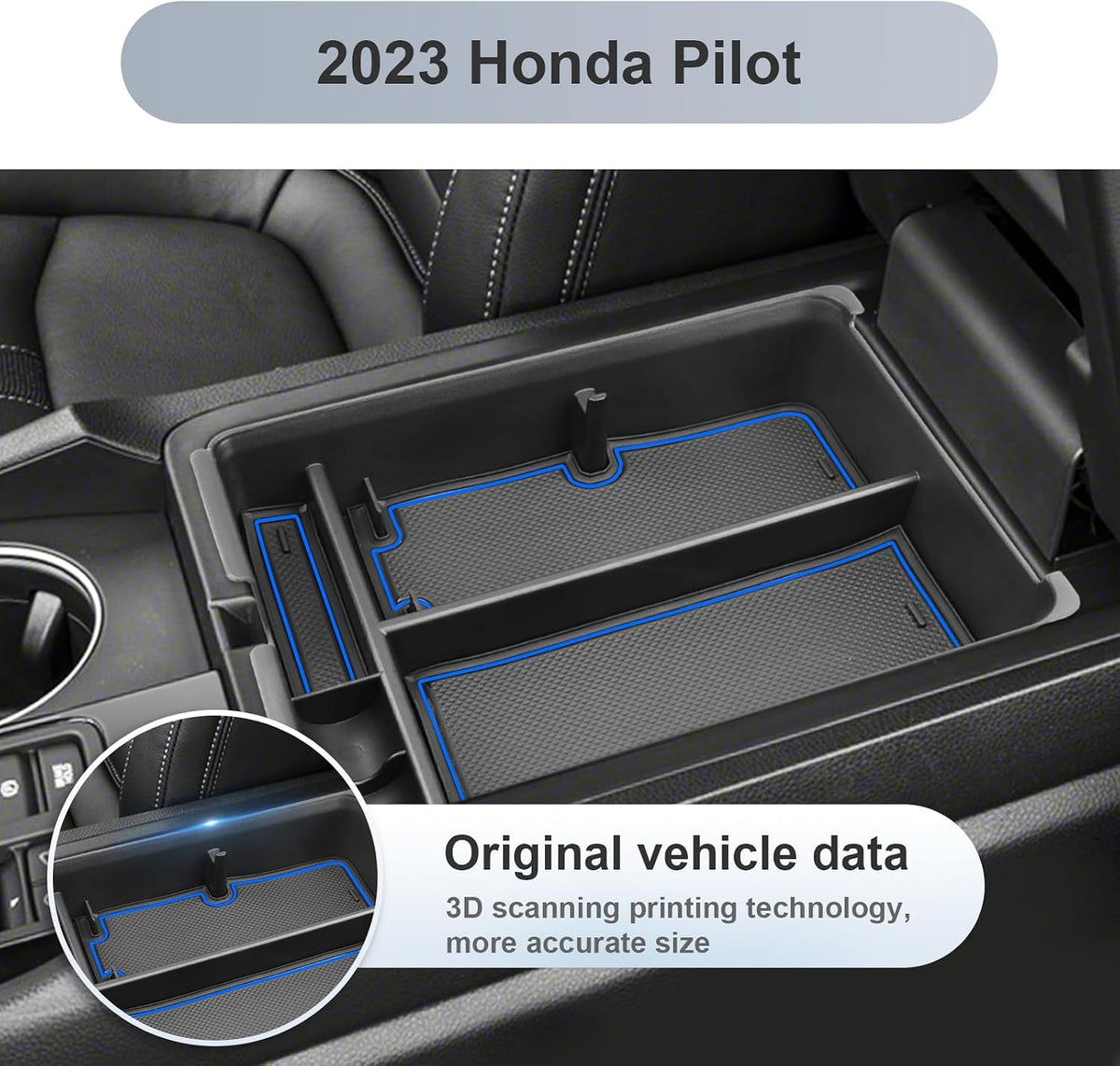 SKTU for 2024 2025 2026 2027 Honda Pilot Center Console Organizer 2023-2027 Pilot/ 2024-2027 Passport Console Tray 2025 2026 2027 Pilot Accessories with Coin & Sunglasses Holder (Blue)