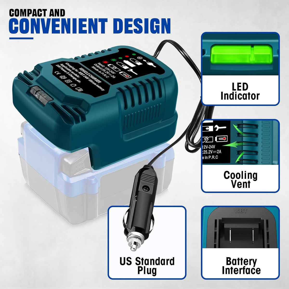 Charger for Kobalt 24V Battery,Portable Mini Quick Car Charger,Cigarette Lighter Plug(for Kobalt 24V Battery Only)