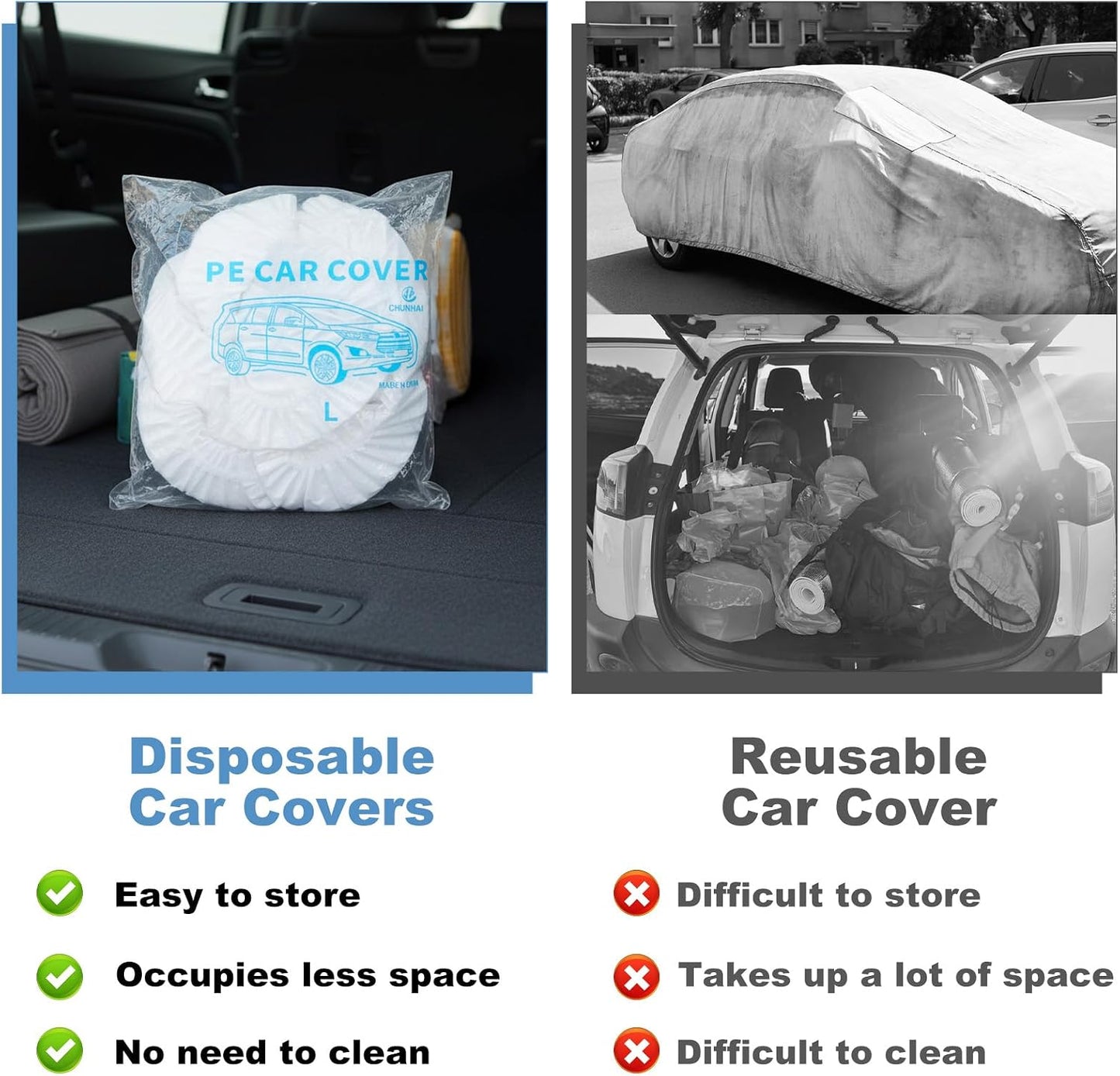 Sibba 5 Pack Disposable Car Covers, Plastic Car Cover Universal Waterproof Clear Cars Covers Vehicle Cars Cover with Elastic Bands for Sedan Outdoor Snow Rain Weather (12.4 ft x 21.6 ft)
