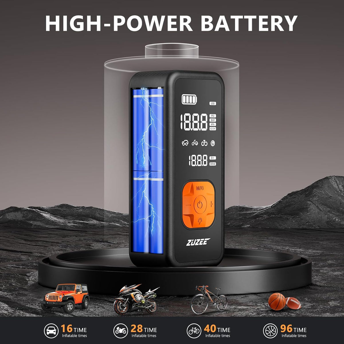 ZUZEE Tire Inflator Portable Air Compressor with Digital Gauge 150 PSI