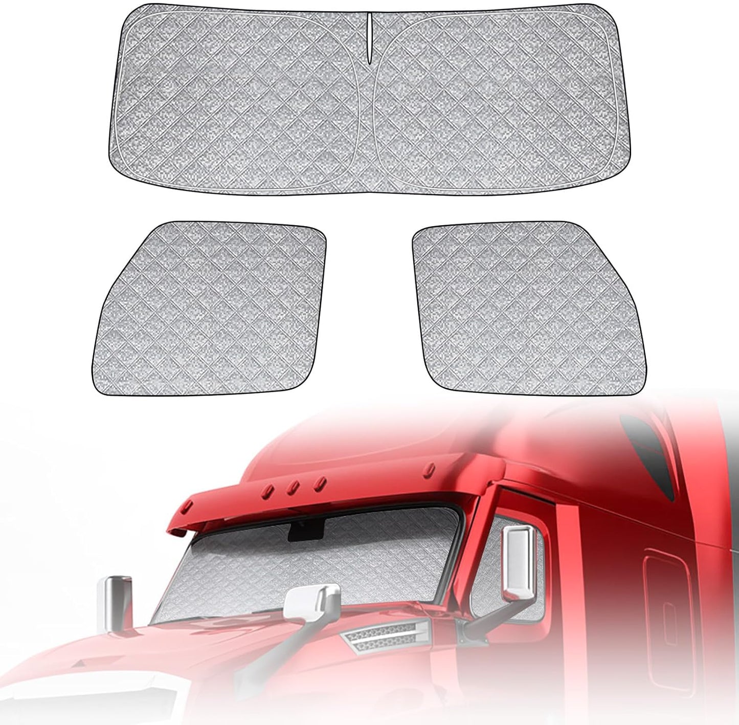 6 Layers Semi Truck Window Shades Custom Fit 2018-2025 Freightliner Cascadia, 3 Set Front Windshield and Side Windows Foldable Sun Protector Privacy Cover