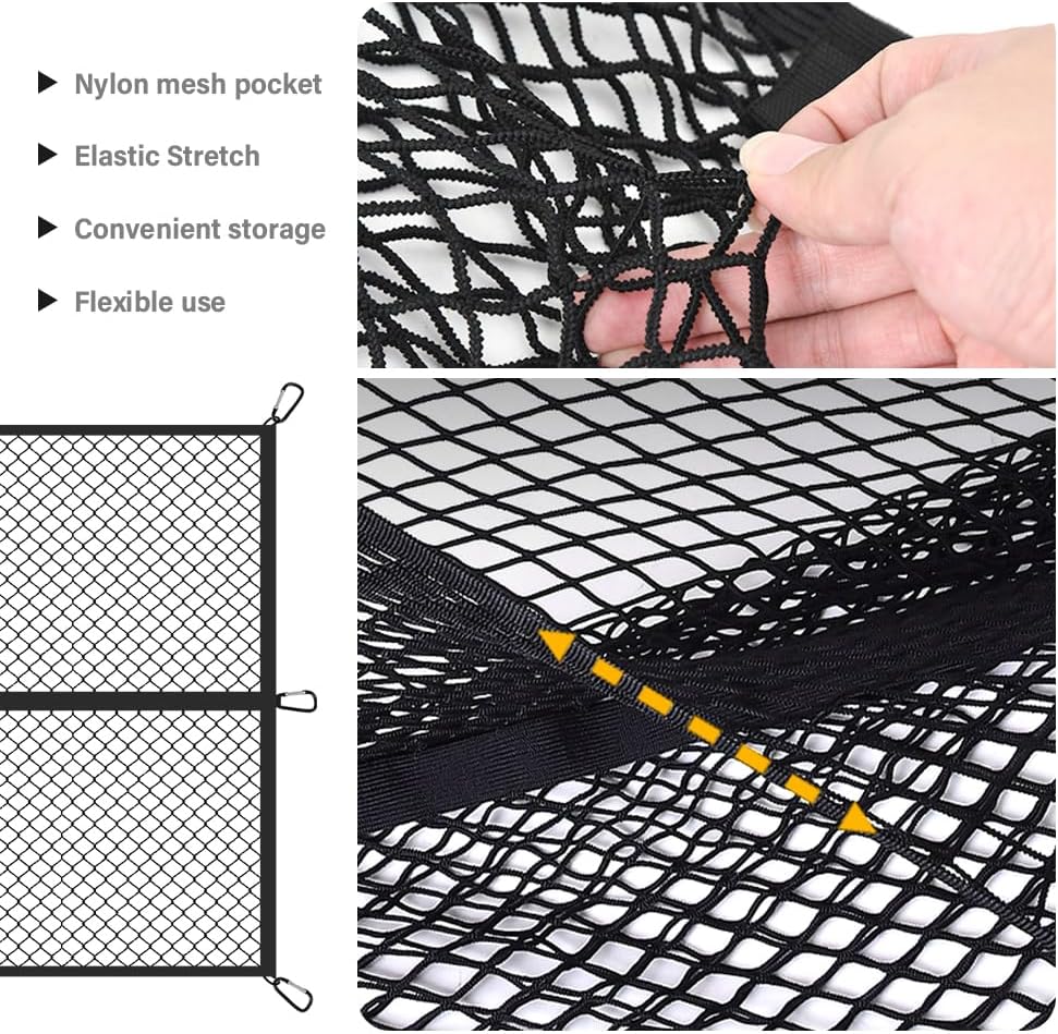 Foldable Cargo Net for Pickup Truck Bed,4' x 4' Ultra Strong Stretch to 8'x8' Truck Bed Organizer Includes 6 Pcs Carabiner Clips,Dual Use Cargo Net for Trucks SUV Car Trunks Organizer