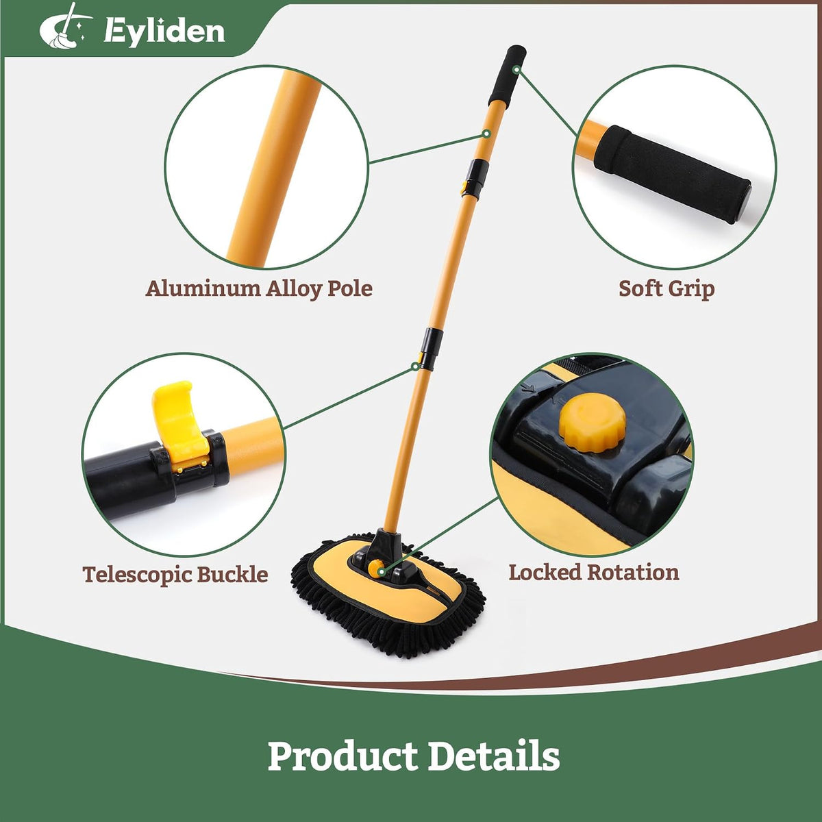 Eyliden Car Wash Brush Mop with Long Handle for Car Truck RV, Yellow