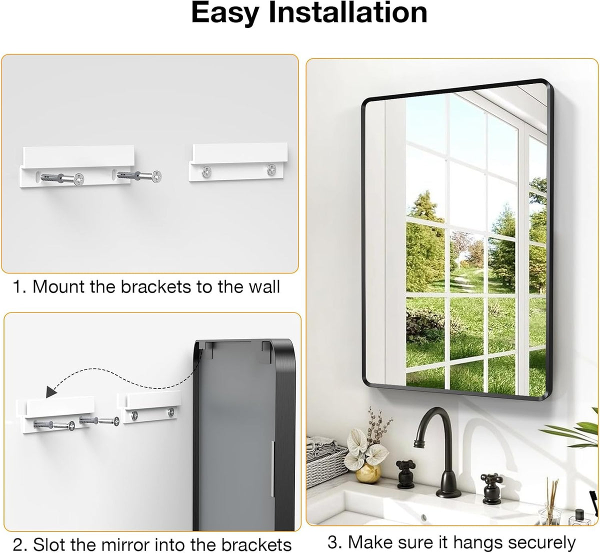 24x36 inch Black Bathroom Mirror, Wall Mount Vanity Mirror
