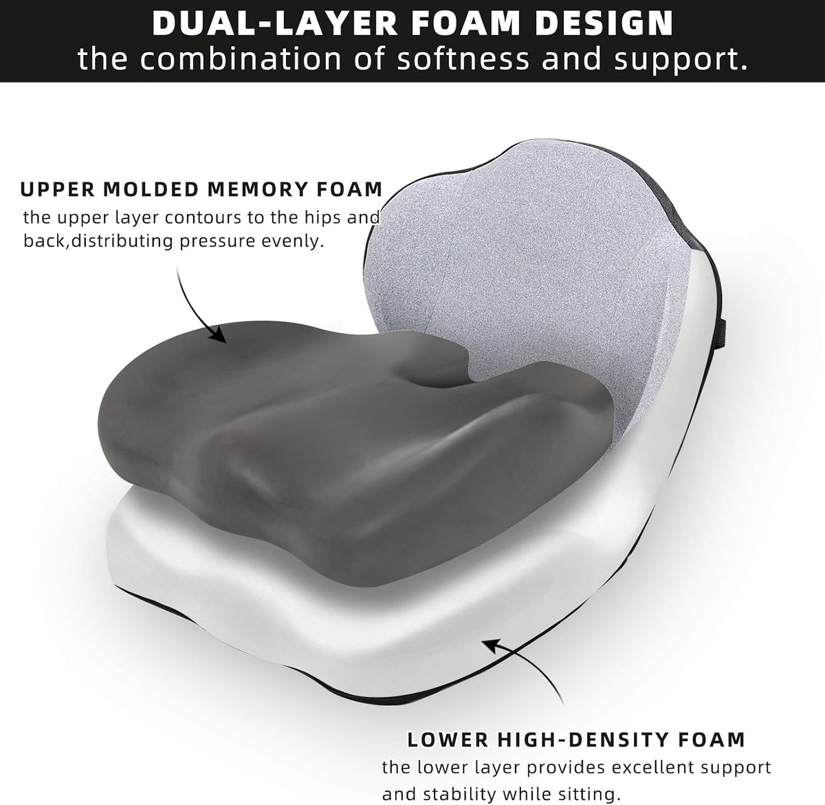 Dual-Layer Memory Foam Car Seat Cushions for Driving, with Lumbar Support