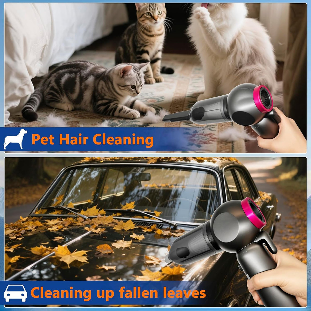 Car Vacuum，Handheld Car Vacuum Cleaner Cordless，20000Pa Vacuum Portable Cordless Powerful 120W Brushless Motor & 60 Min Runtime, 6-in-1 Portable (6000mAh Battery)