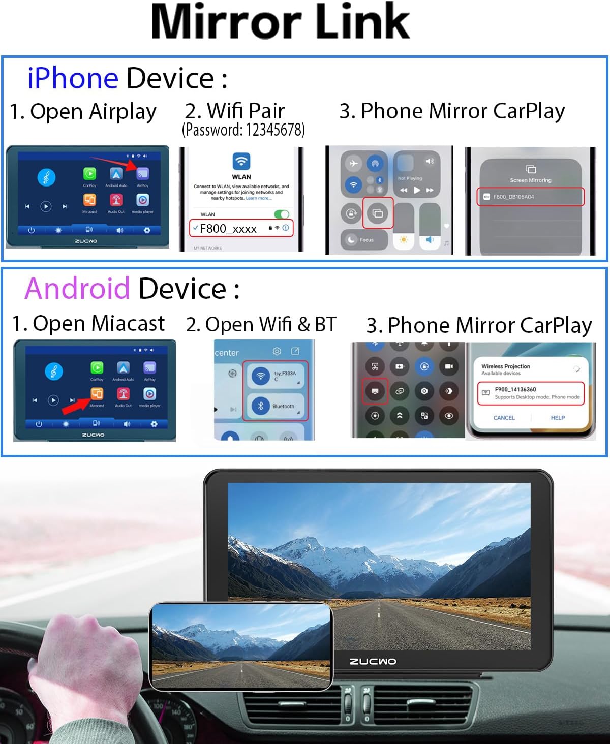 9 Inch Wireless CarPlay Screen for Car, CarPlay & Android Auto Touch Screen Car with Backup Camera, Bluetooth, Navigation, Mirror Link Voice Control