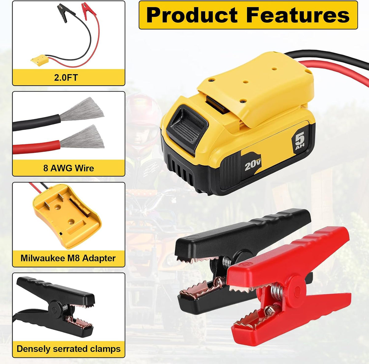 Jumper Cable Clamps for DeWalt Jump Starter, 3.28FT Cable