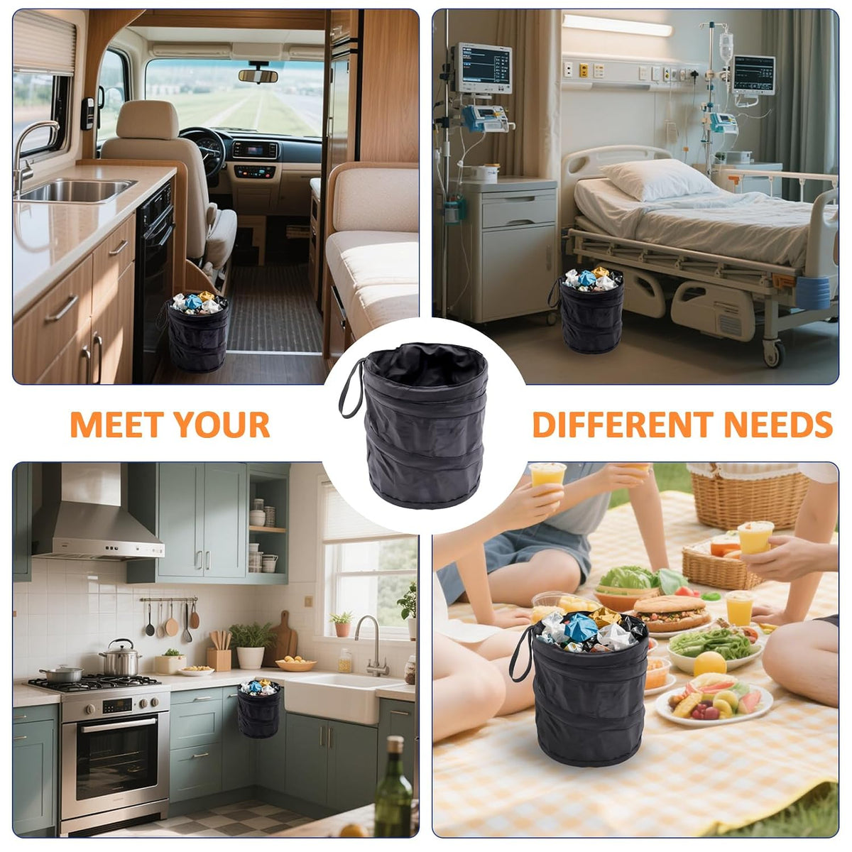 2-Packs Car Trashcan, Collapsible Car Trash Can - Pop-Up Garbage Bin Fits Cup Holder, Auto, Truck & RV | Foldable Mini Trash Can for Small Spaces, Portable Waste Bin for Car Door (2PCS)