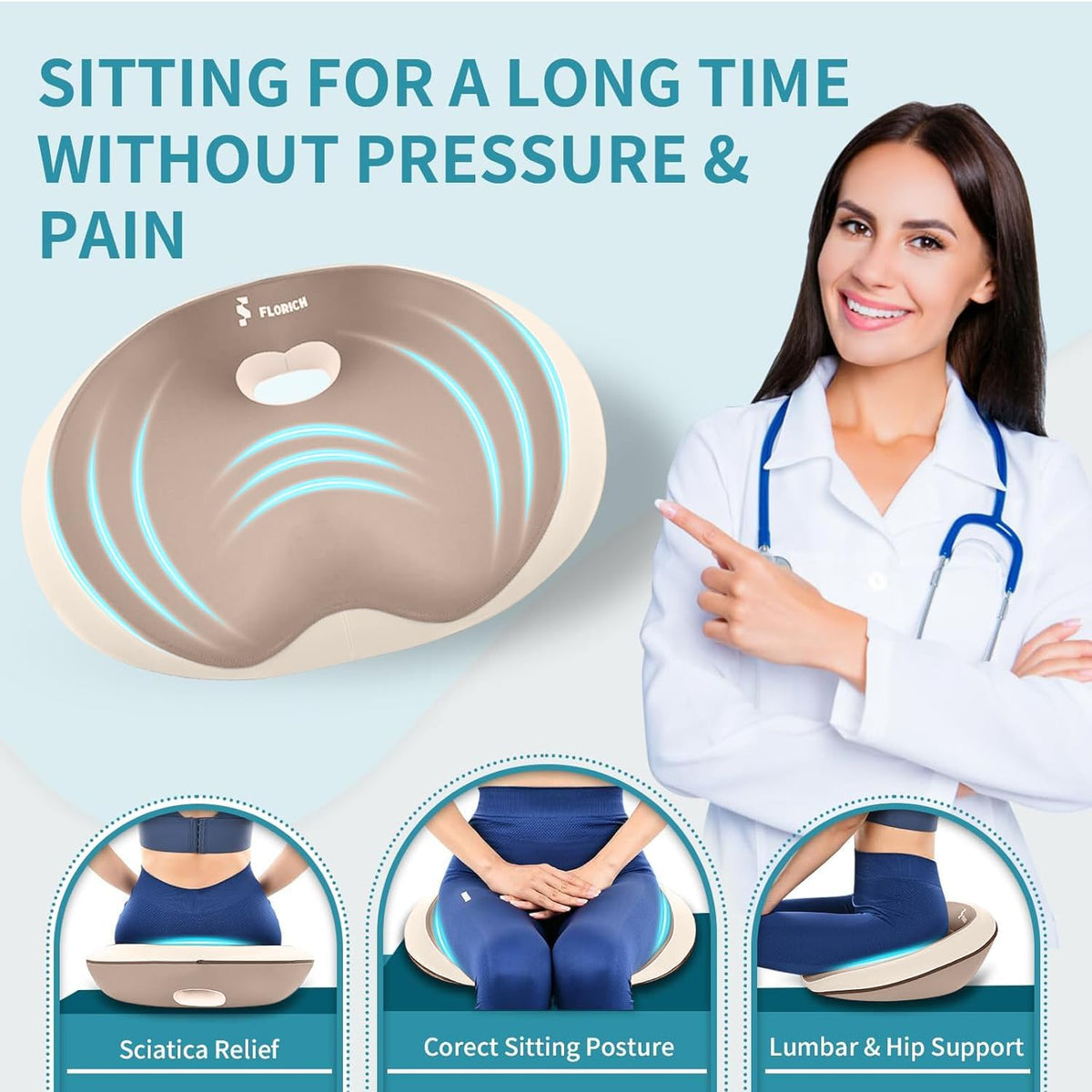 FLORICH Seat Cushion Lumbar Support Pillow for Office Chair, Car Lower Back Support, Ergonomic Desk Chair Pillow for Butt and Back Support of Memory Foam Seat Pad(Brown)