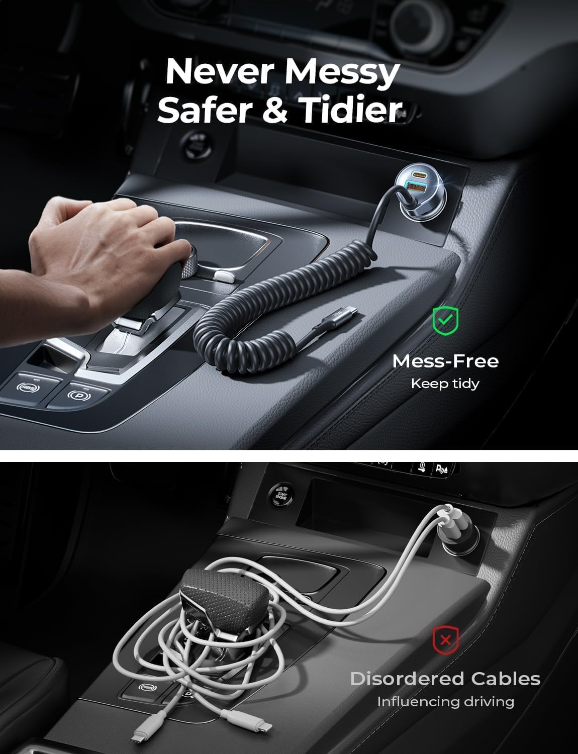 for iPhone 18/17 Pro Max Car Charger USB C Fast Charge with Coiled Cable