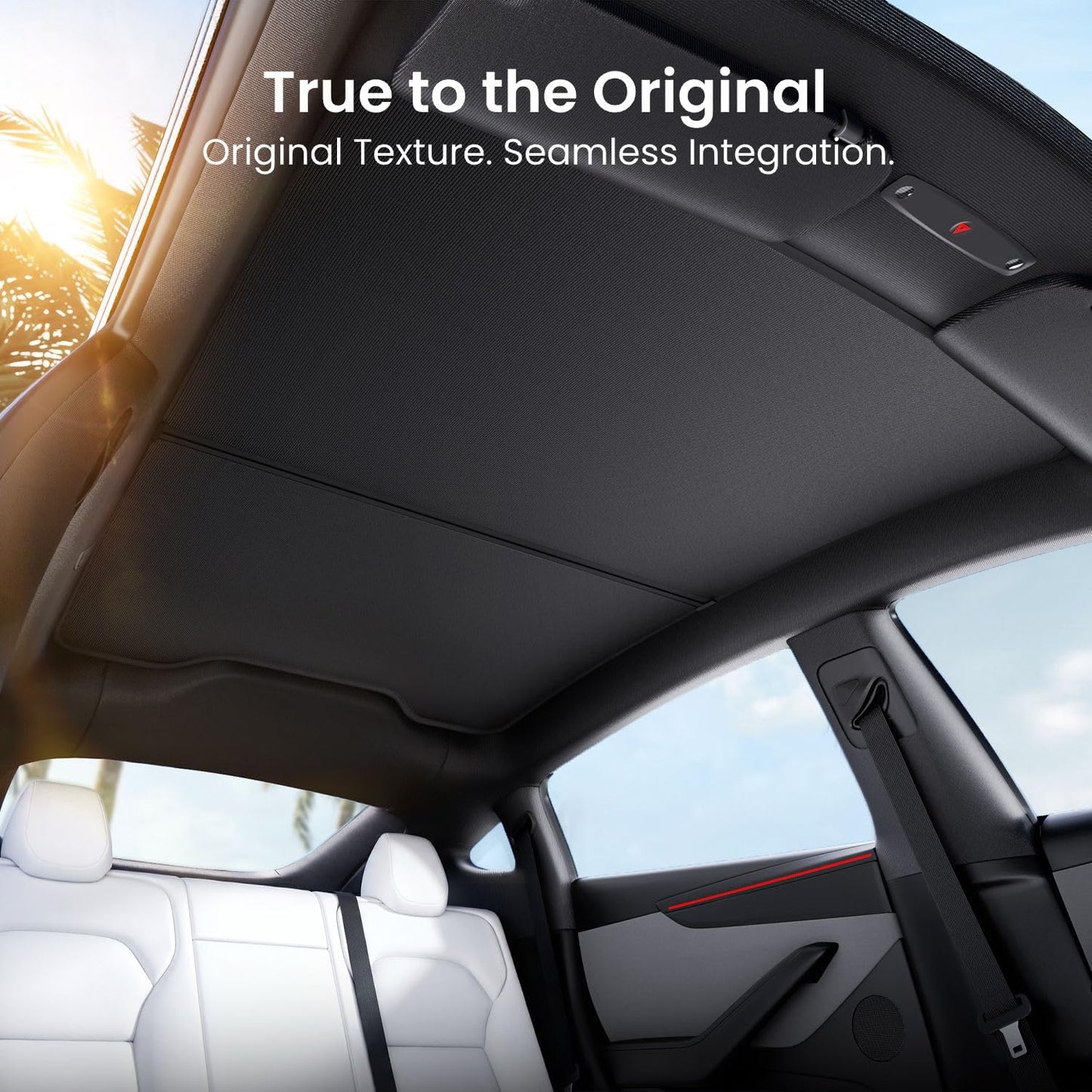 REEVAA 2026 Upgraded Tesla Model Y New (Juniper) Sunshade Roof [No Gaps, No-Sagging] Model Y Accessories Heat Insulation Foldable Glass Sunroof Cover for Model Y Juniper 2025-2026, 2PCS, Black