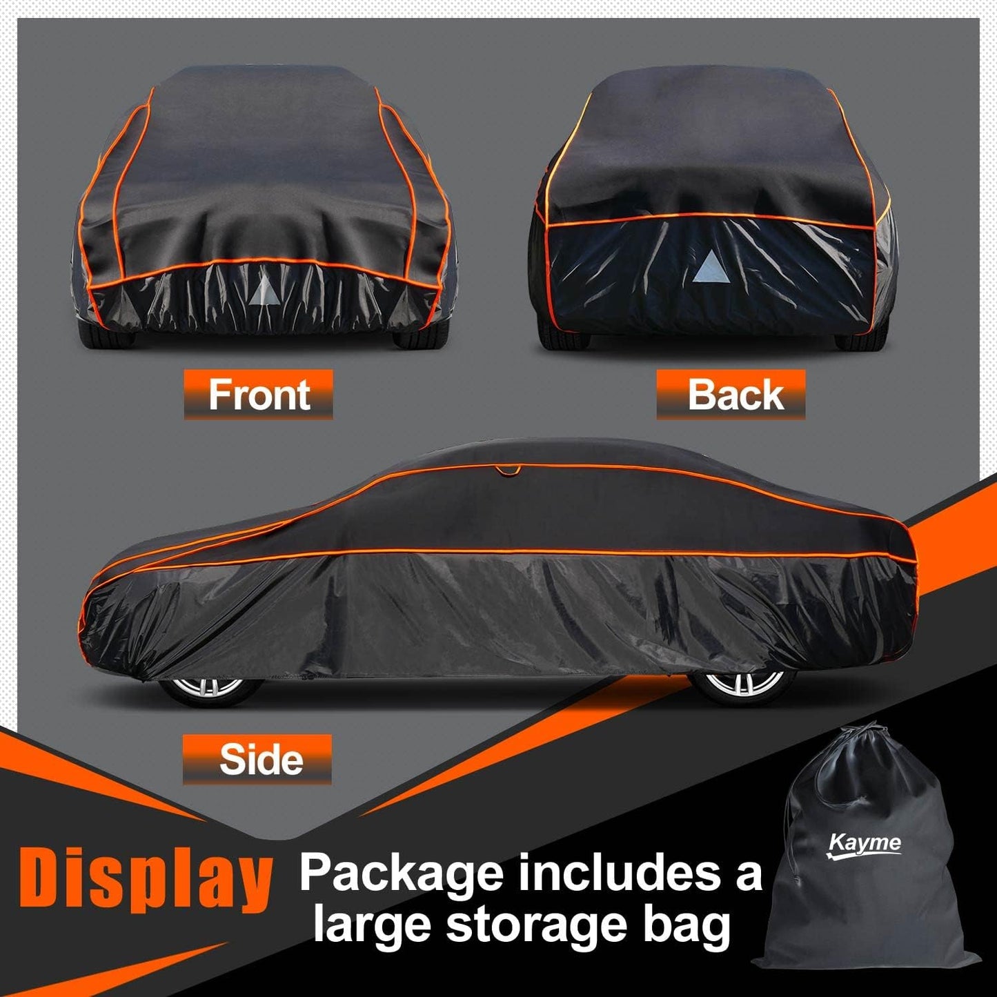 Kayme Hail Protector Car Cover，Anti Hail Thickened Multi-Layered EVA Car Cover Waterproof All Weather with Wind Straps, Outdoor Hail Protection Cover, Fits Sedan/Coupe 186-193 Inch Vehicles