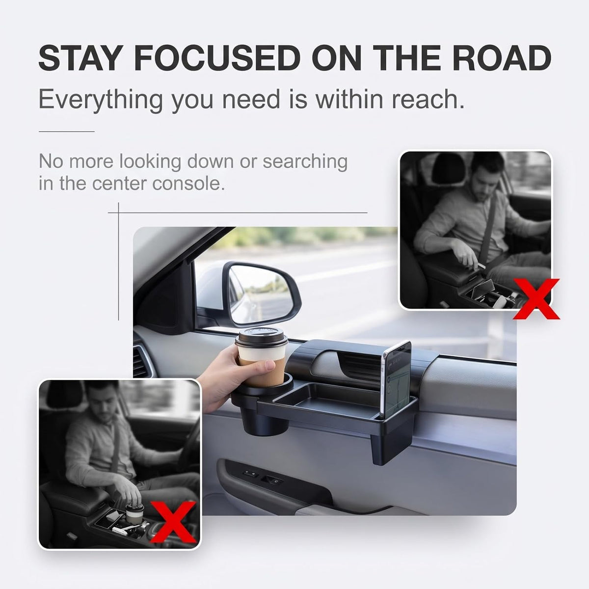 Car Window Hanging Storage Organizer, Clip Type Car Cup Holder & Phone Holder Tray, Multifunctional Auto Door Side Water Cup Mount for Drinks Phones Small Items (Black#A)