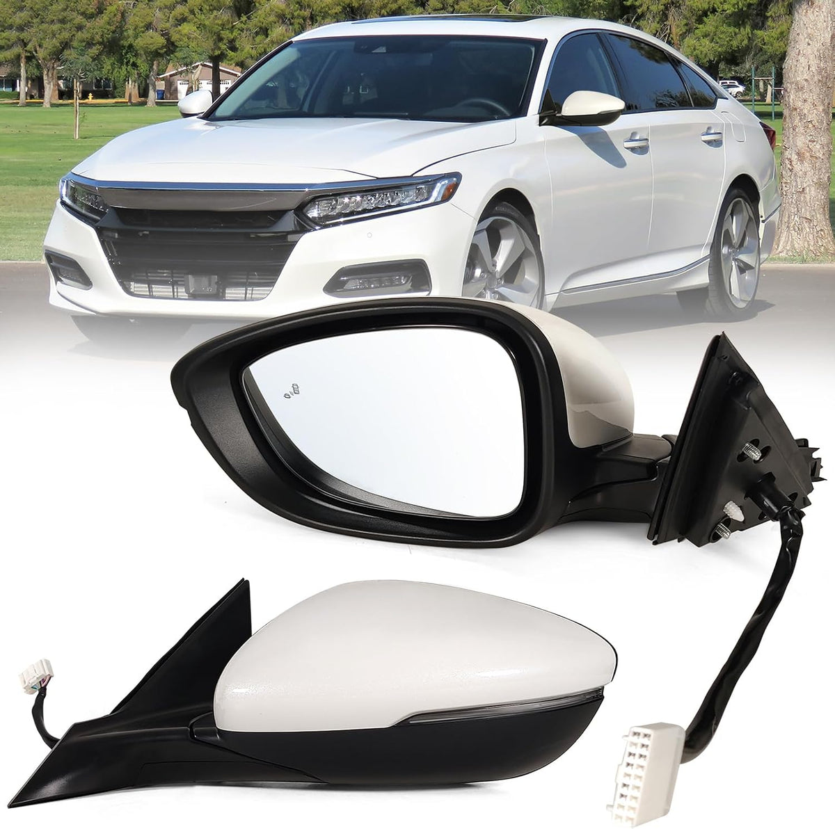 Right Passenger side Mirror Fits 2018-2022 Honda Accord LX, Sport With Power Glass, Heated, Blind Spot Detection and Manual Folding Match to Crystal Black Pearl Replace HO1321329 (7Pins)