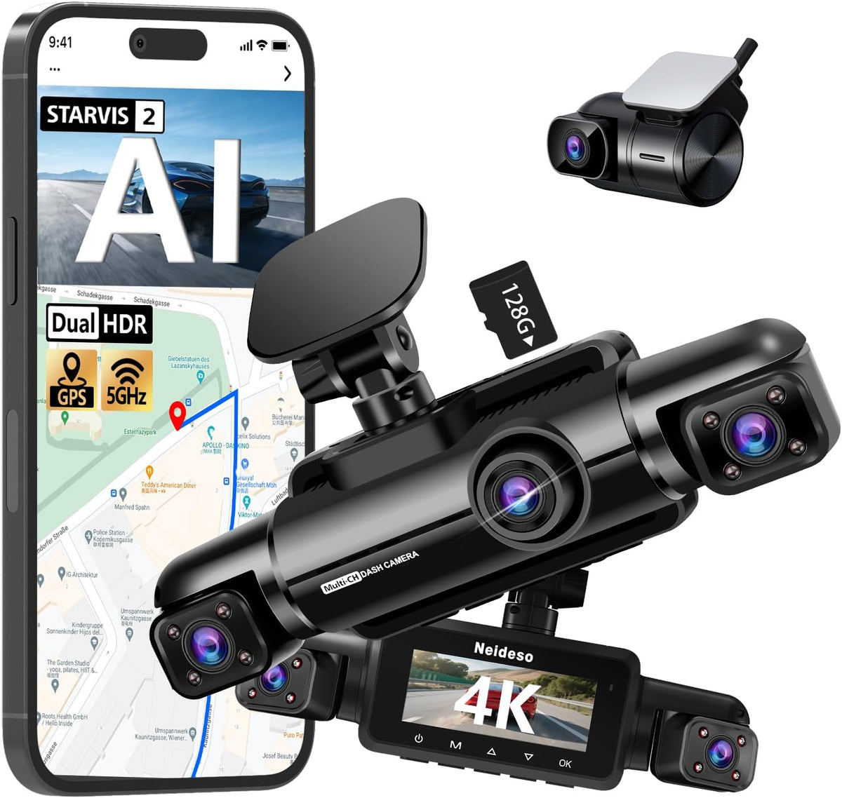 Neideso 4K Dash Cam Front and Rear, STARVIS 2 Sensor Dash Camera for Cars