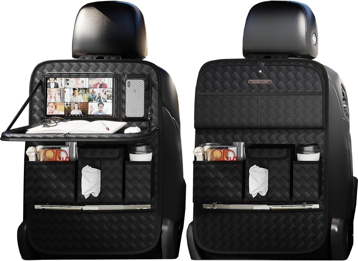 XDV Car Seat Organizers,Multi-functional Back Seat Protectors, Storage Pouches, and Tray Holders (for Cars, Kids, Seat Back and Rear Seats) (Woven Black, 1 Pcs)