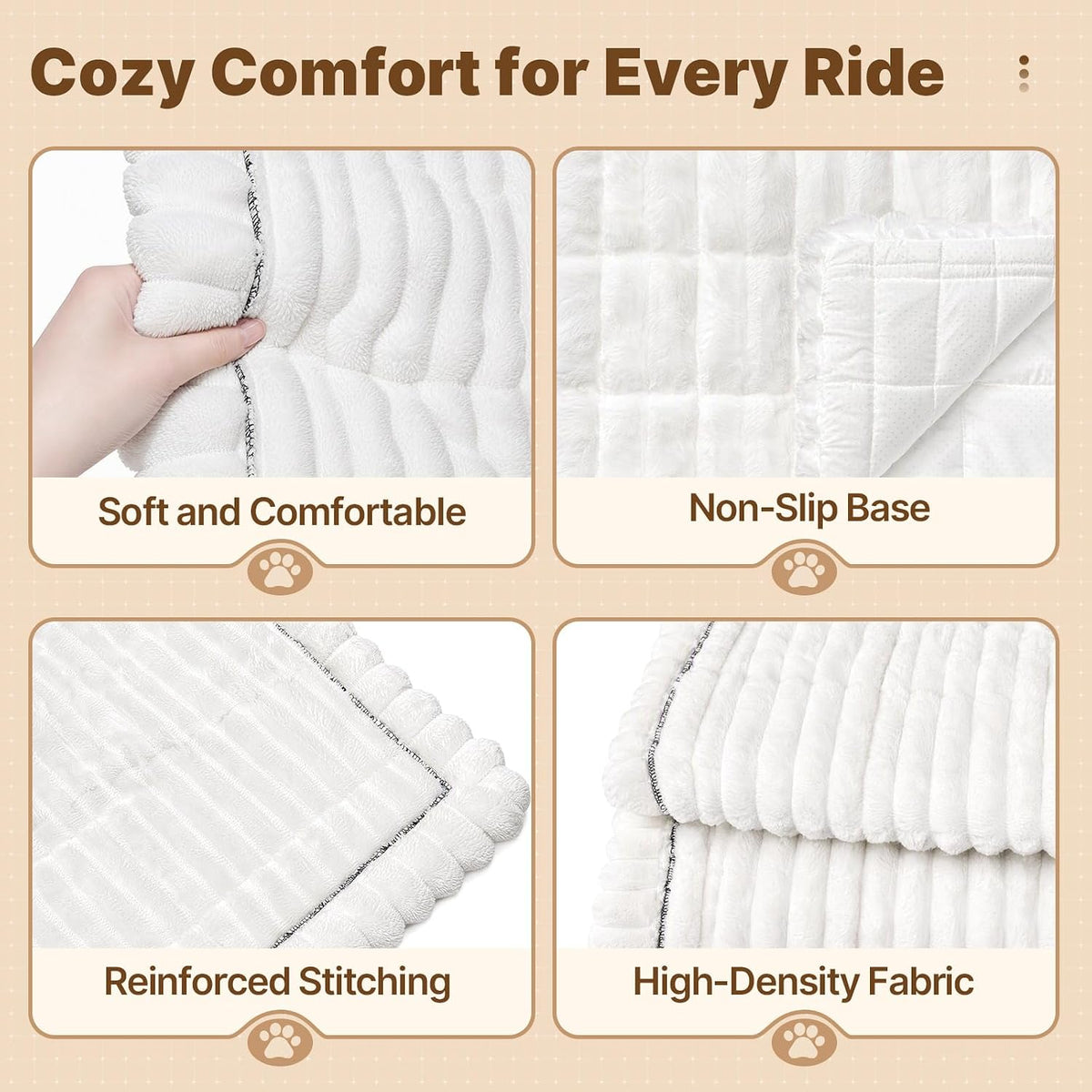 Dog Car Seat Cushion, Extra-Thick Non-Slip Backseat Mat, White