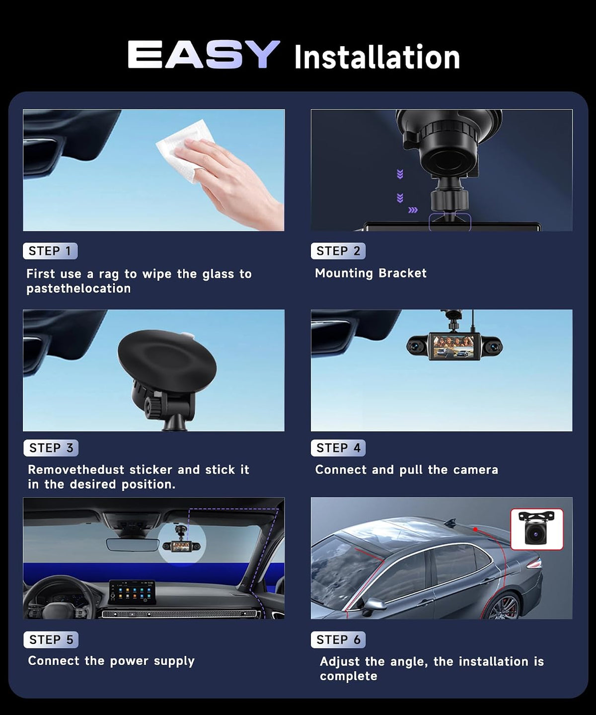 360° Dash Cam Front/Rear/Inside/Side 4-Channel Dash Camera FHD 2K+1080P×3 Car Dash Cam with WiFi, APP Control, 64GB SD Card Included, 8 IR Night Vision, G-Sensor, 24/7 Parking Mode
