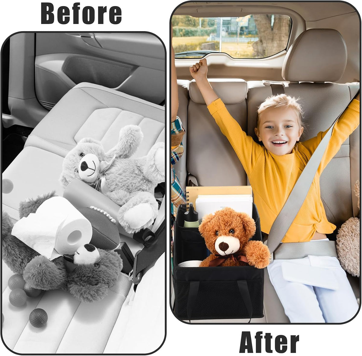 Honeydak Passenger Seat Organizer, Collapsible Car Storage for Console Front/back Seat with Multi-pockets Car Caddy Organizer Suv Truck for Kids Adults Accessories(Black,2 Compartments)