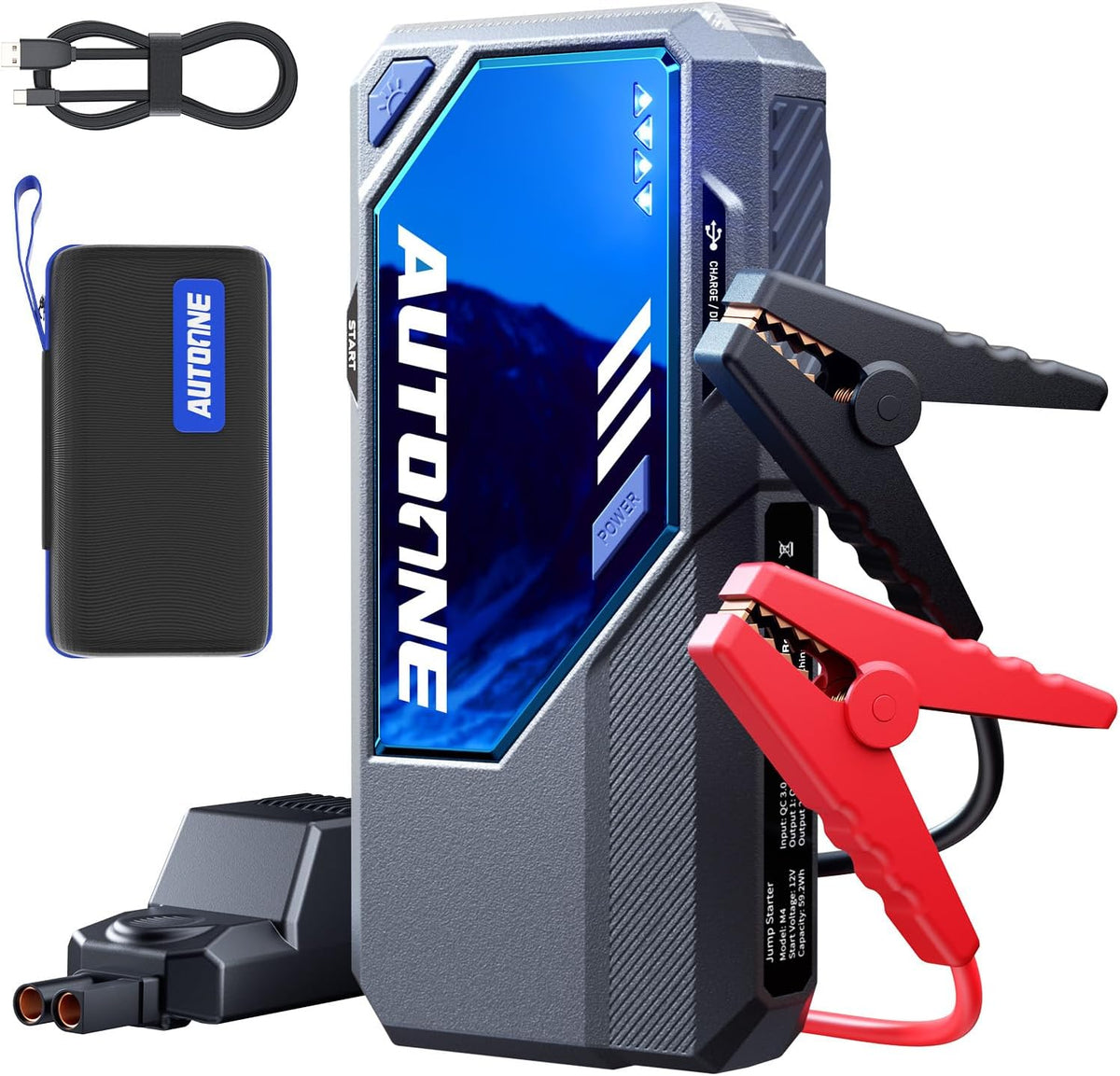 AUTOONE 4000A Car Jump Starter, Battery Jumper Starter Portable for Compact Car Up to 10.0L Gas and 8.0L Diesel Engine Jump Box with Jumper Cables, USB Output and LED Light