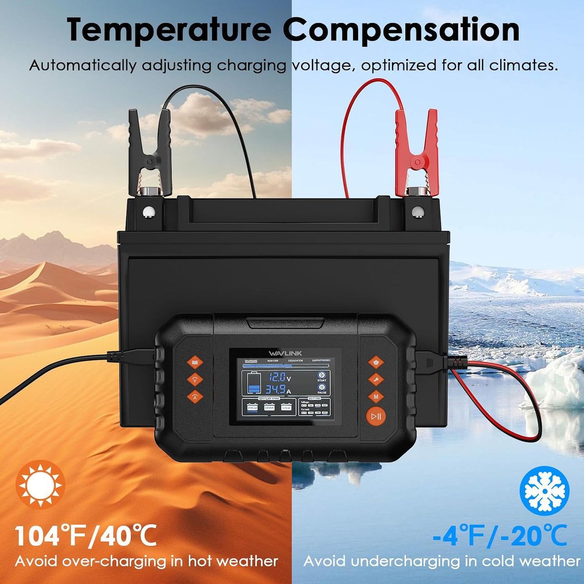 WAVLINK 35-Amp Smart Battery Charger, 6V/12V/24V Car Battery Charger