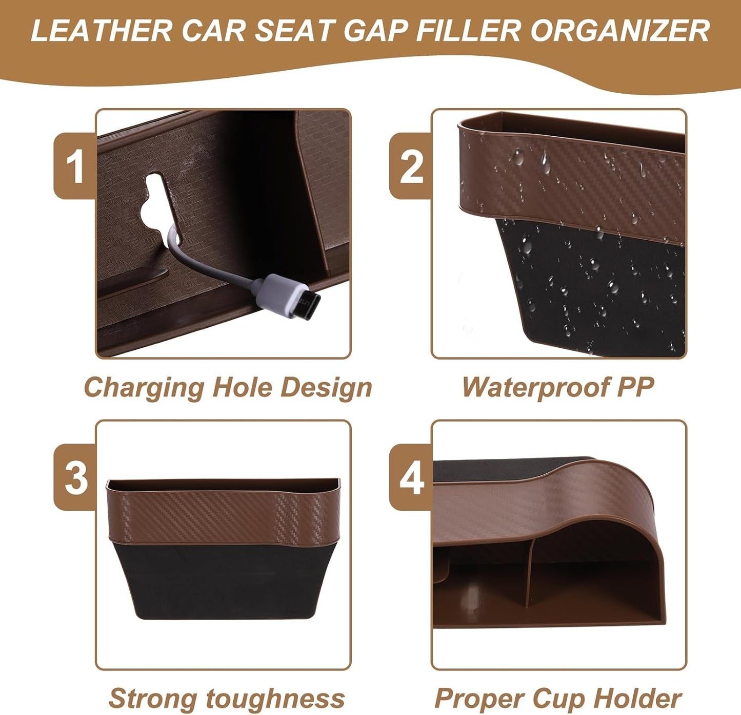 HARFINGTON Car Seat Gap Filler Organizer 10.2 x 6.5 x 3.1 Inch ABS+Leather Universal Car Organizer Storage Box Between Seat and Console (Right) with Cup Holders for Phone Keys, Black