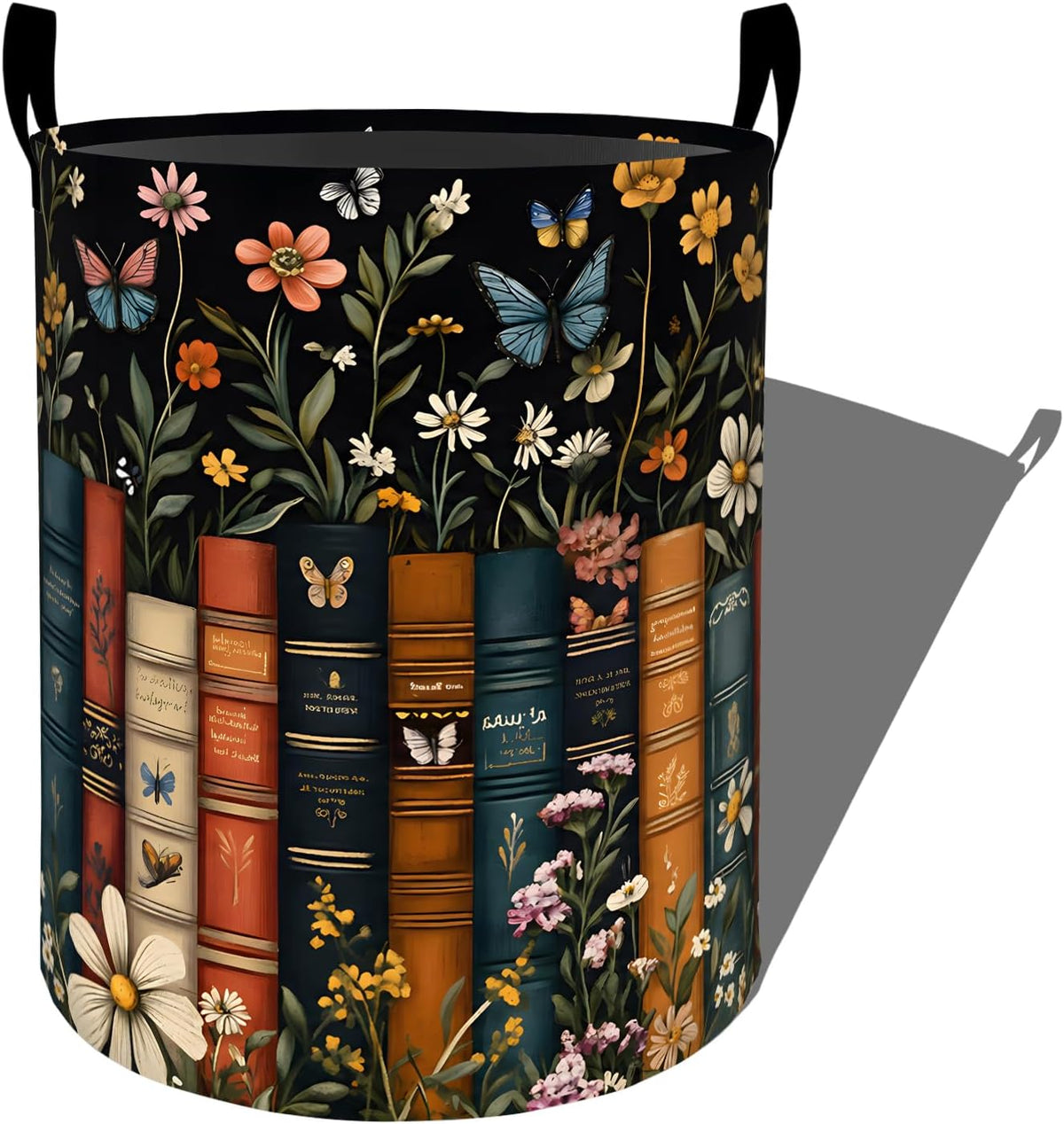 Vintage Camper Van Laundry Basket with Handles, 19.7"x15.7" Clothes Foldable Coastal Car Road Trip Laundry Hamper Organizer for Dorm Nursery Bathroom Decor, Floral Hippie Storage Bin Gifts for Women