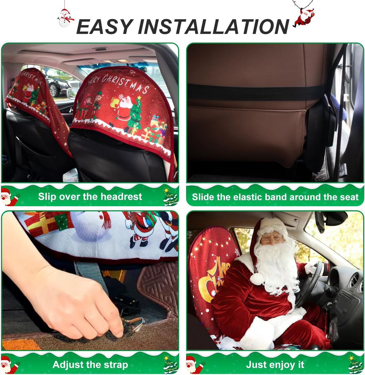 Waterproof Sweating Car Seat Cover for Post Gym Workout, Running, Swimming, Beach and Hiking, Universal Fit Non-Slip Bucket Seat Protector for Cars SUV Trucks, Machine Washable (1pcs-Xmas)