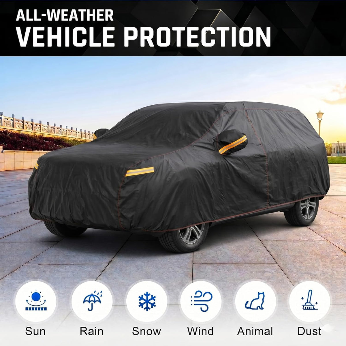 6 Layer Heavy Duty SUV Car Cover Waterproof All Weather Protection with Cotton Liner, Universal Fit Ford Explorer, Toyota Highlander, Honda Pilot, Dodge Durango, BMW X5 X6, Lexus RX LX