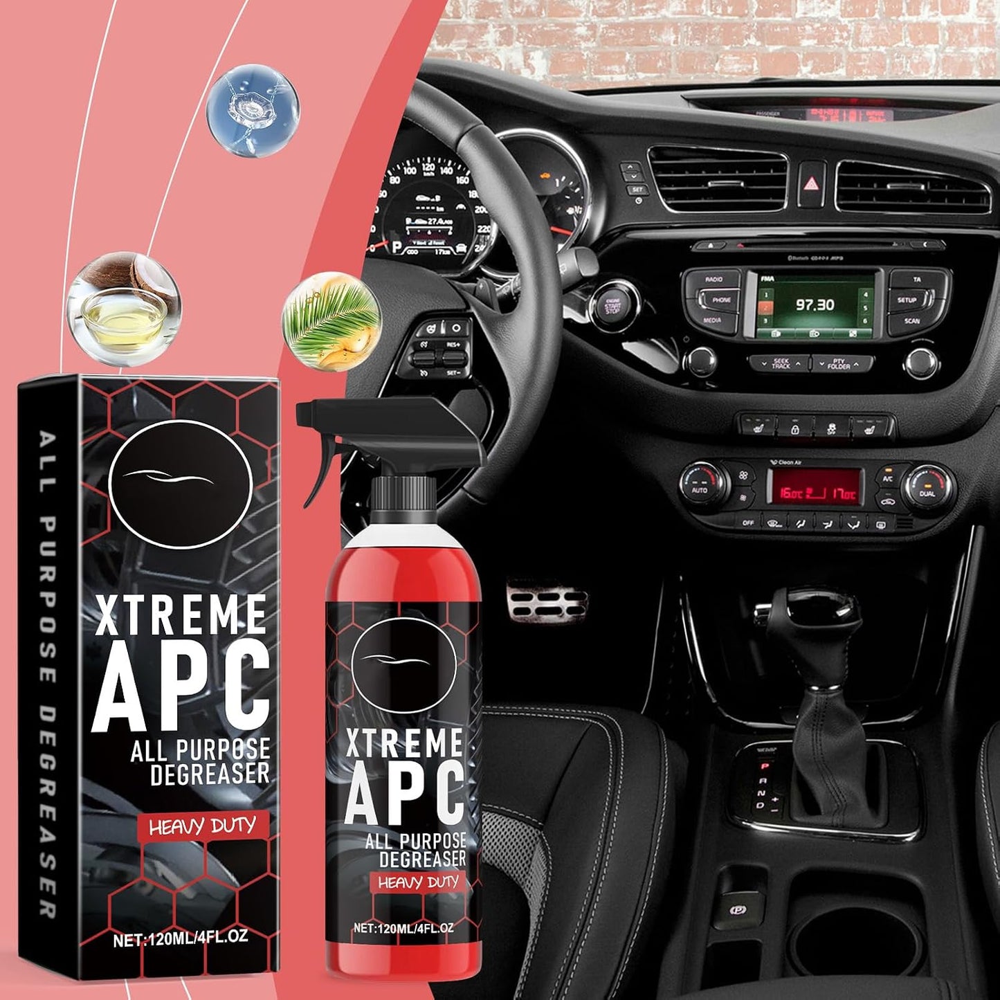 Car Seat Cleaner Fabric,Car Leather Interior Cleaner and Conditioner - Multi-Functional Upholstery Shampoo Spray for Couch,Seats,Dashboard,Carpet,Plastic - Removes Stains, Grease 4 Floz