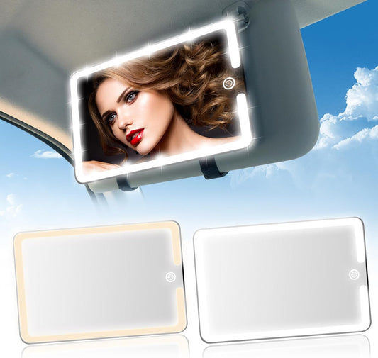 2PCS LED Mirror for Car Sun Visor Accessories,Mid-Size Car Visor Mirrors with 3-Color Dimmable Lights,Lighted Rear View Mirror for Universal Vehicle(BLACK)