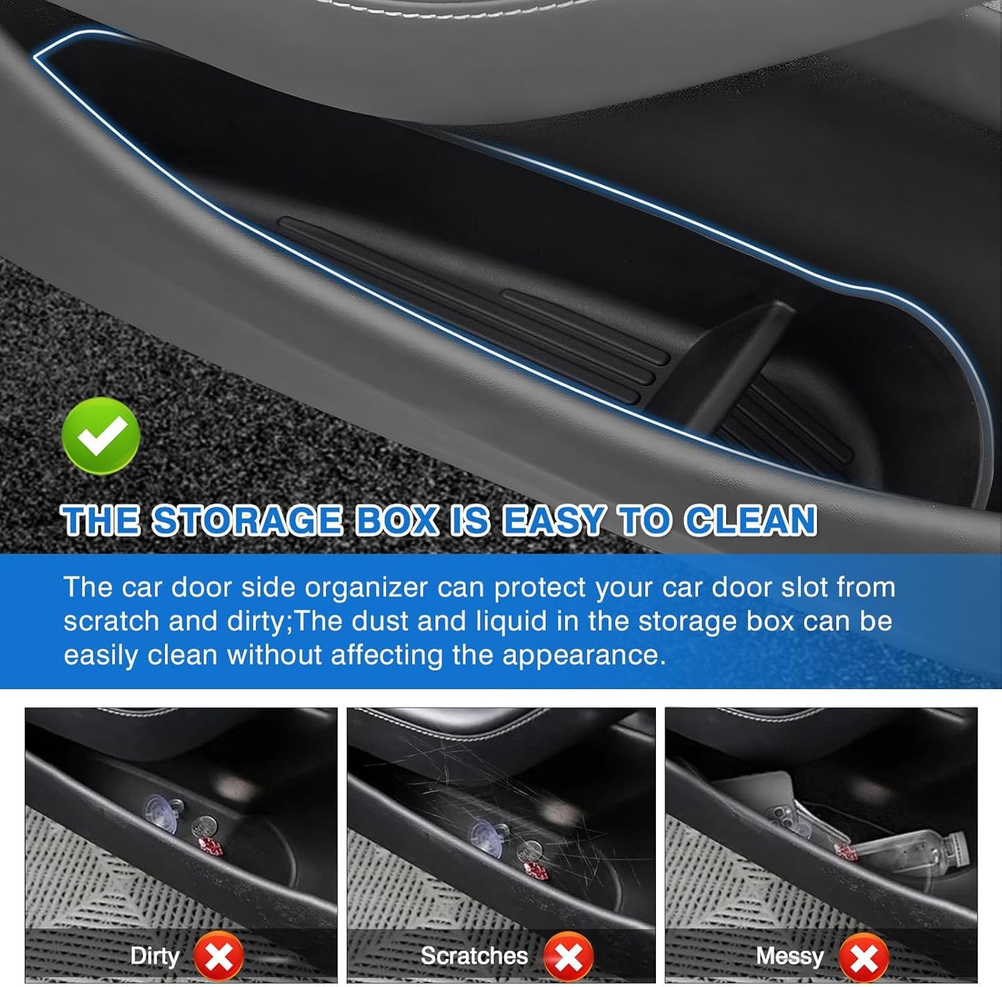 Shademax Set of 4 Car Door Organizer Tray for Tesla Model Y Juniper 2026 2025 Front& Rear Door Side Storage Box for New Model Y Juniper Accessories 2026 Slot Pockets Organizer Insert TPE Material