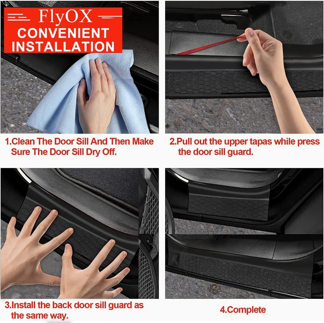 Door Sill Guards Kit, Rubber Door Entry Guards for 2018-2024 Jeep Wrangler JL JLU 2020-2024 Gladiator JT 4-Door Accessories Parts, Door Sill Protector Full Coverage Replacement (Black)