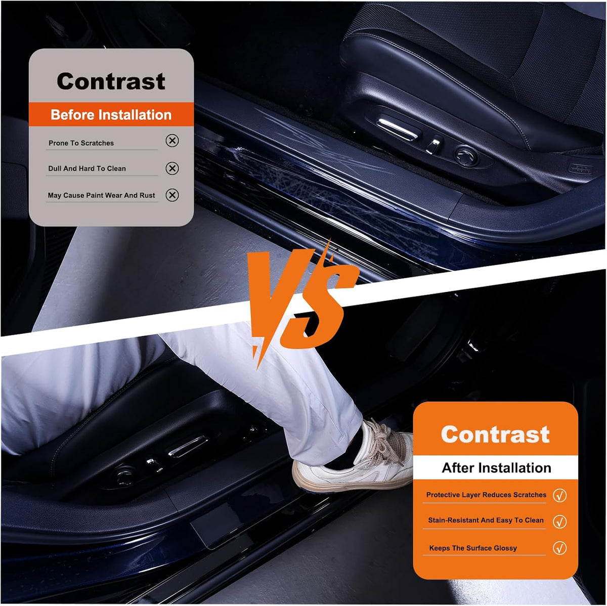 Car Door Sill Protector, 4 Pcs Clear PPF Paint Protection Film Kit, Universal Door Entry Edge Guard & Scuff Plate Protector, Invisible Anti-Scratch Door Step Wrap for Cars, SUV, Trucks