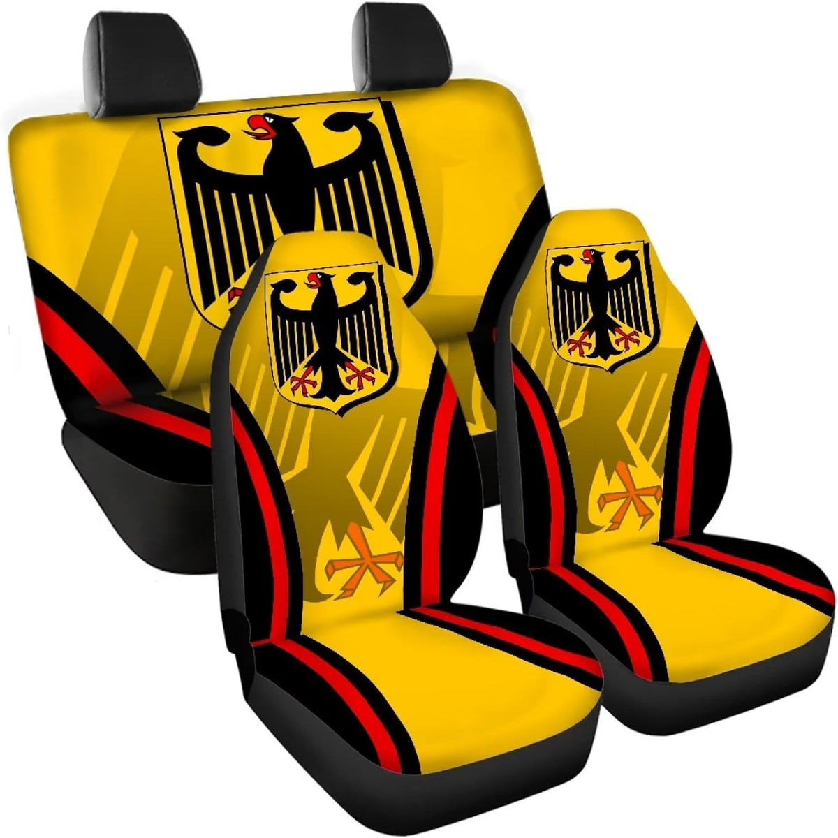 Howilath Black Eagle German Flag Print Car Seat Covers Full Set of 4 Pack, Front & Rear Bench Covers, Auto Accessories Interior Decor