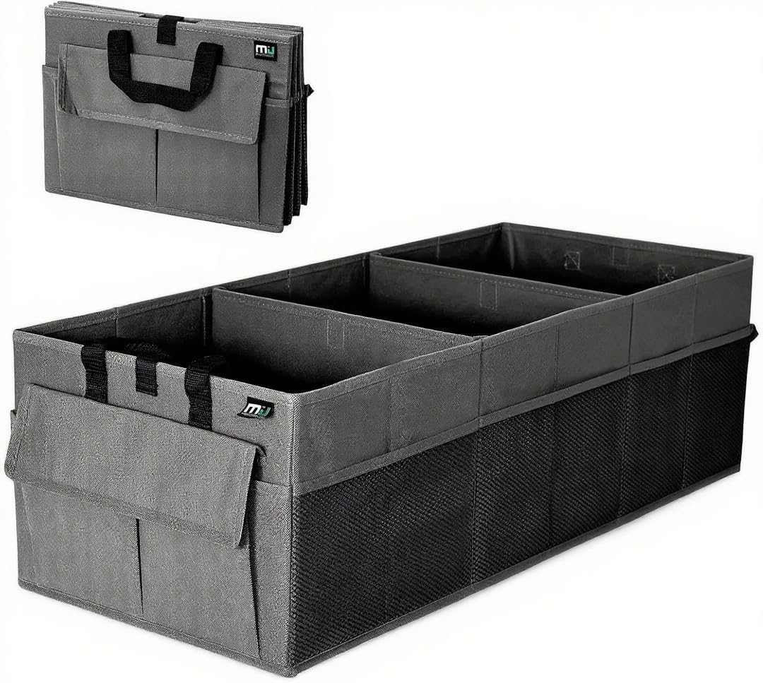 MIU COLOR Trunk Organizer for Car, 12 Pockets Sturdy Car Organizer for SUV, Non-Slip Bottom, Folded Trunk Storage Organizer for Sedans, Van, Jeep, Grocery, Large 3 Compartments, Dark Gray 32"×13"×10"