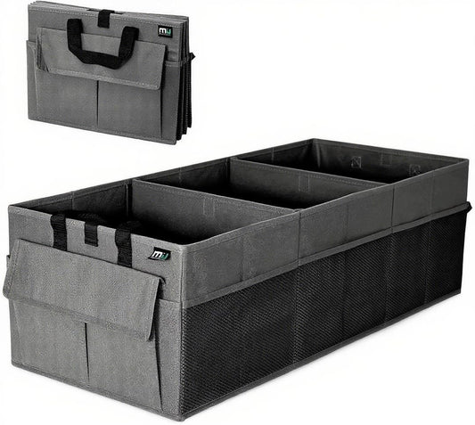 MIU COLOR Trunk Organizer for Car, 12 Pockets Sturdy Car Organizer for SUV, Non-Slip Bottom, Folded Trunk Storage Organizer for Sedans, Van, Jeep, Grocery, Large 3 Compartments, Dark Gray 32"×13"×10"